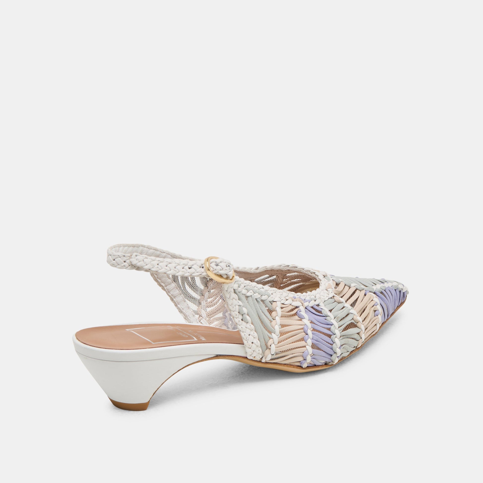 Dafney White Multi Woven Leather Heels