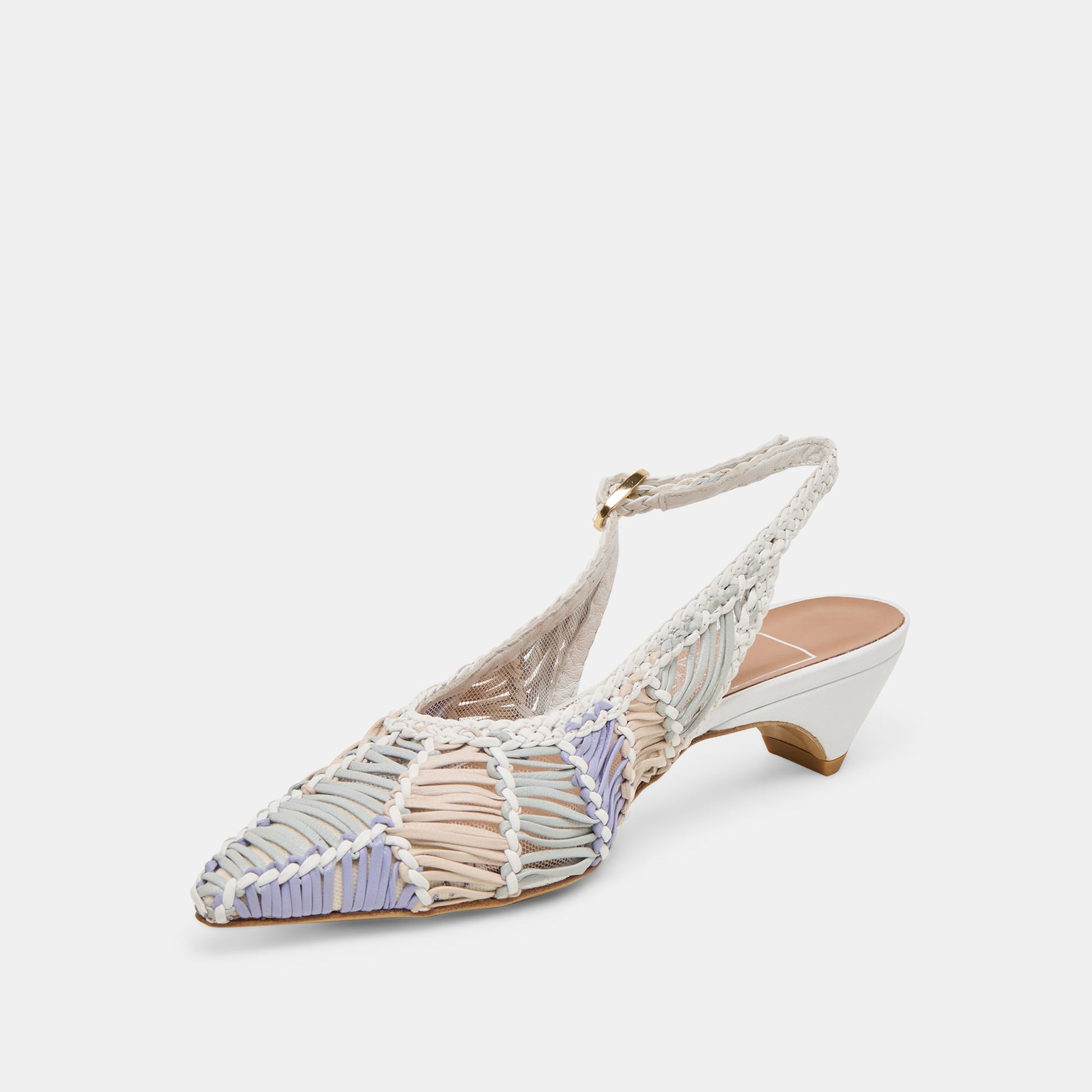 Dafney White Multi Woven Leather Heels