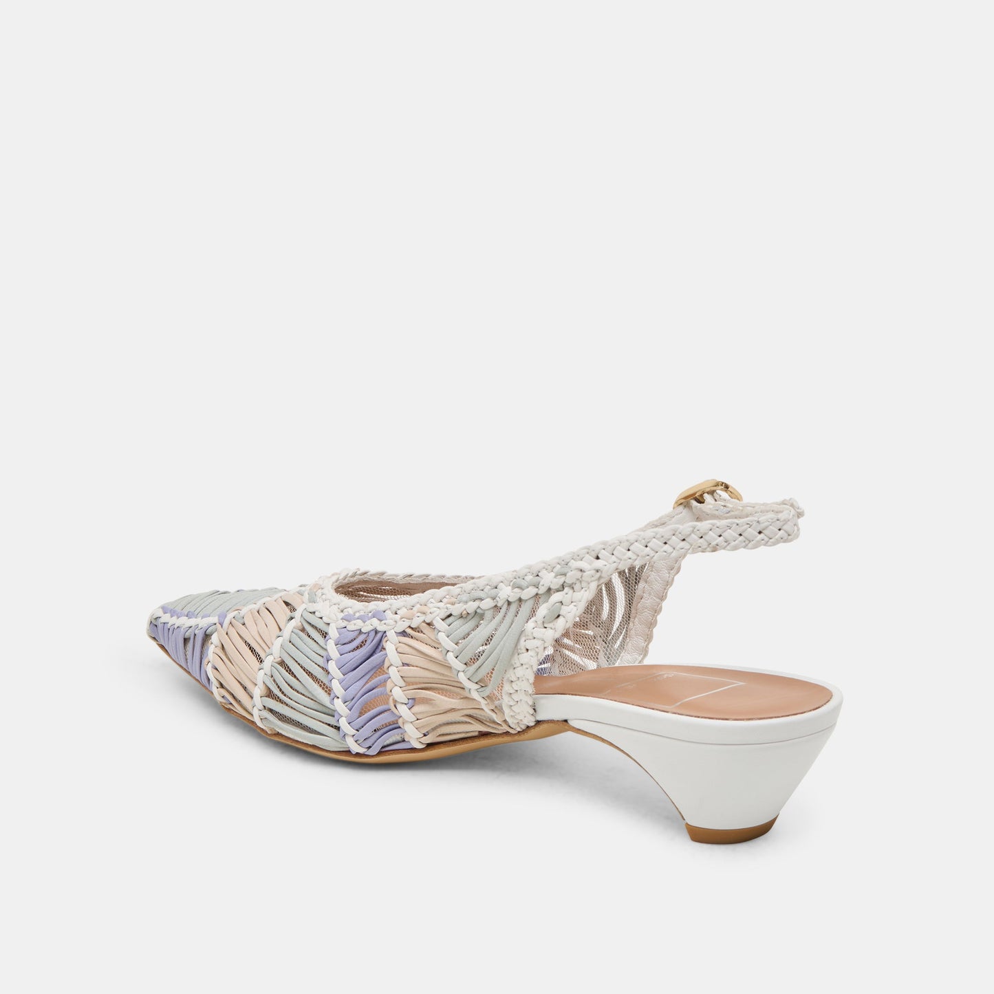 Dafney White Multi Woven Leather Heels