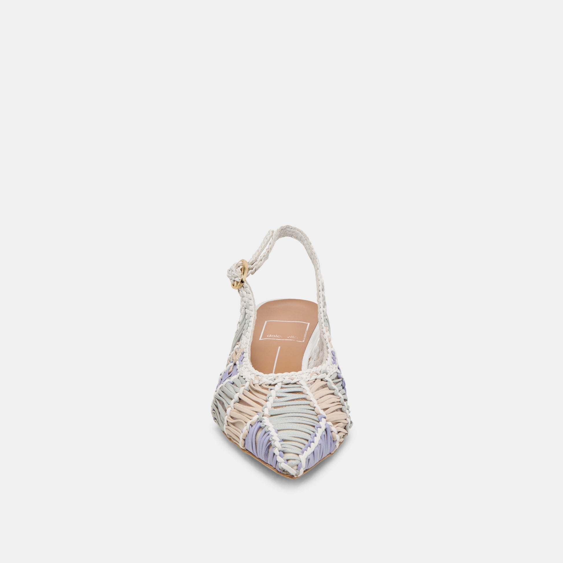 Dafney White Multi Woven Leather Heels