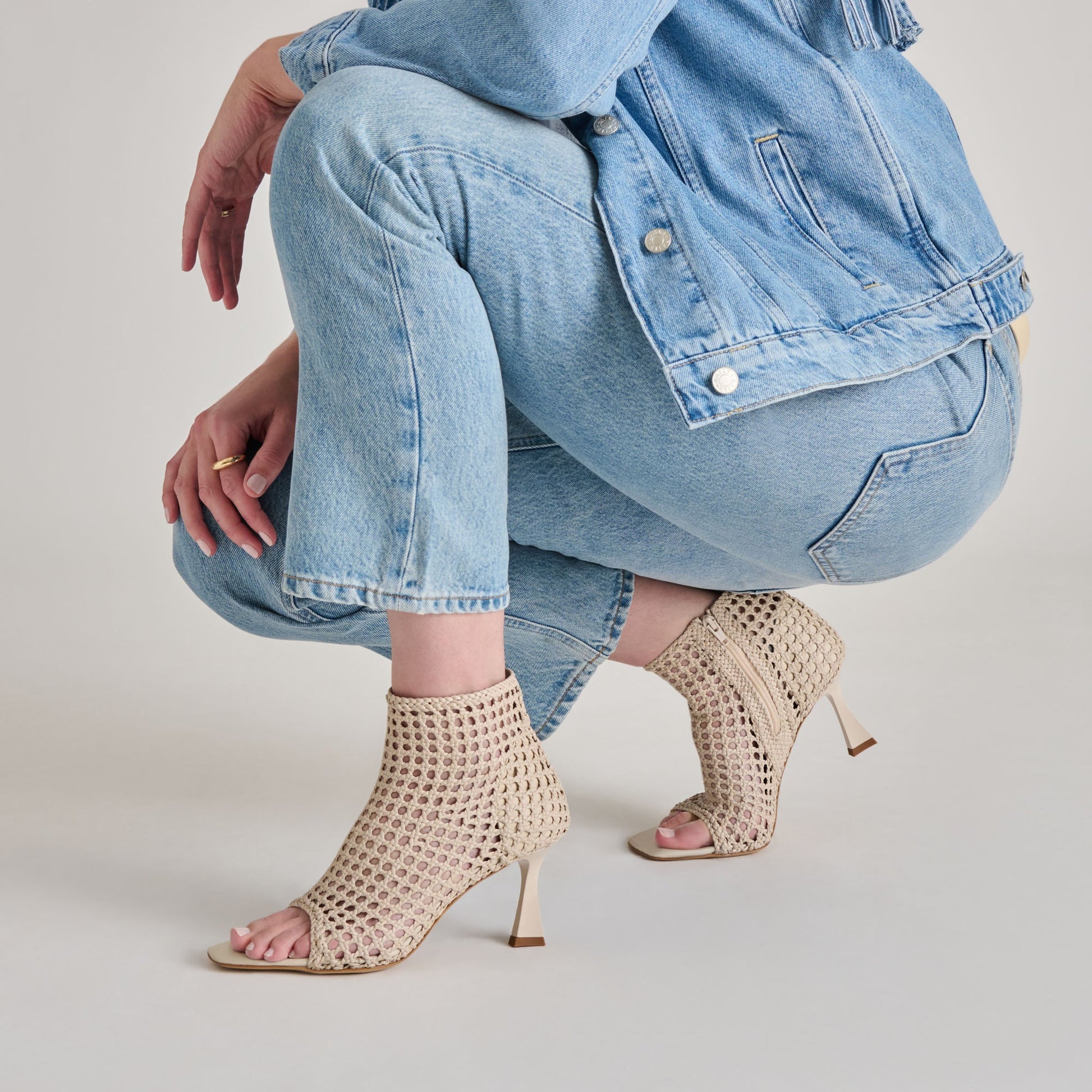 Quin Bone Woven Leather Heels
