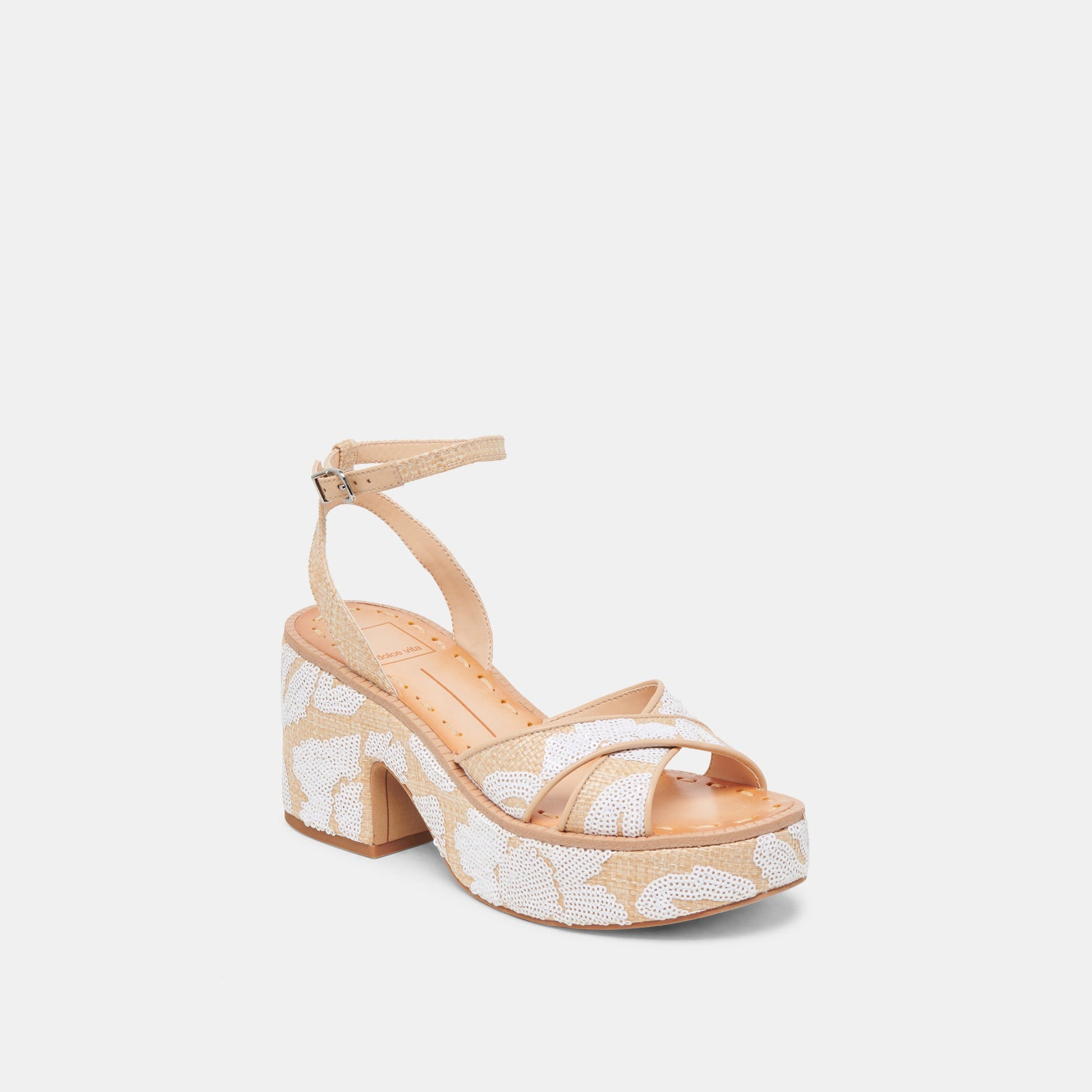 ENIKO HEELS NATURAL MULTI FLORAL SEQUIN
 – Dolce Vita