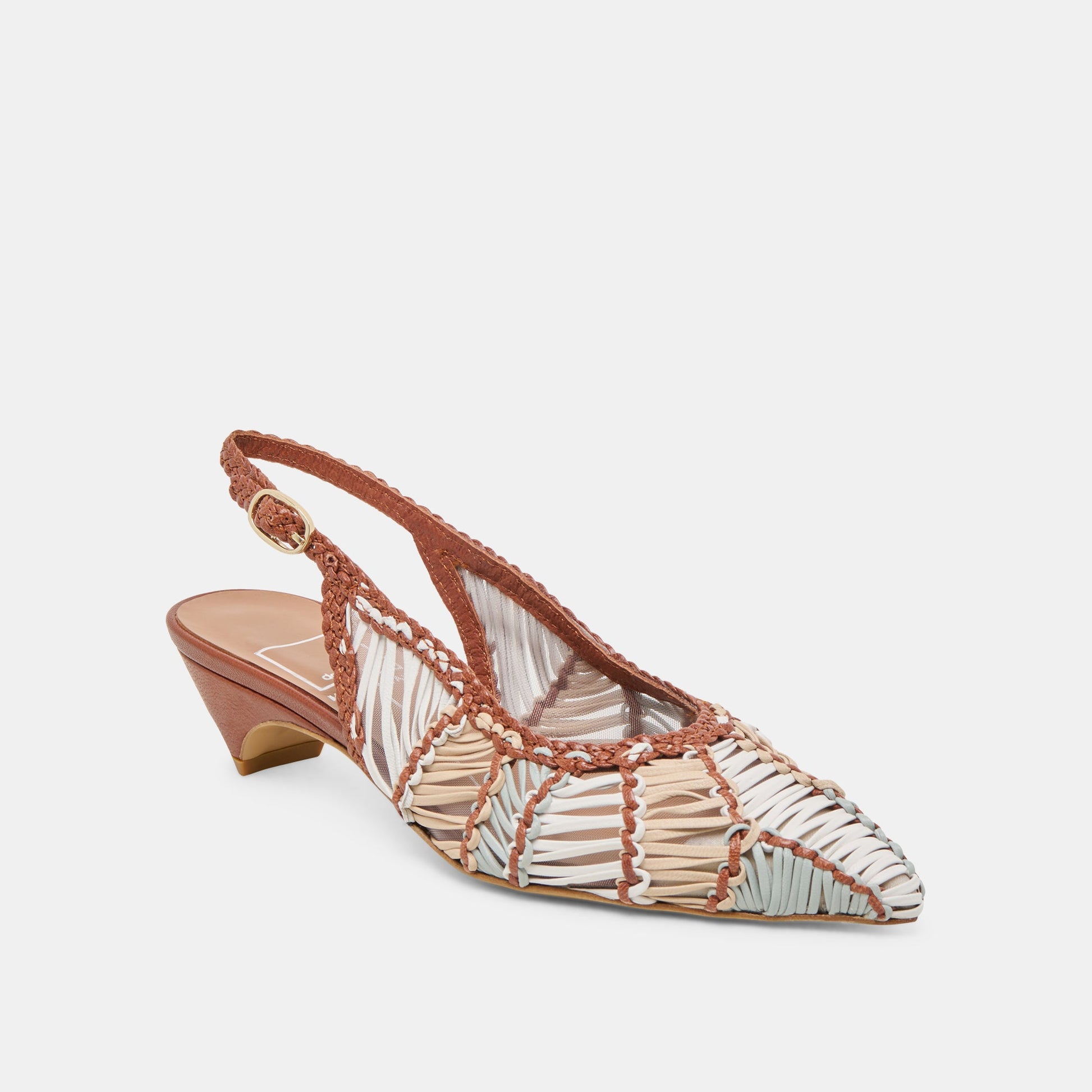 Dafney Tan Multi Woven Leather Heels