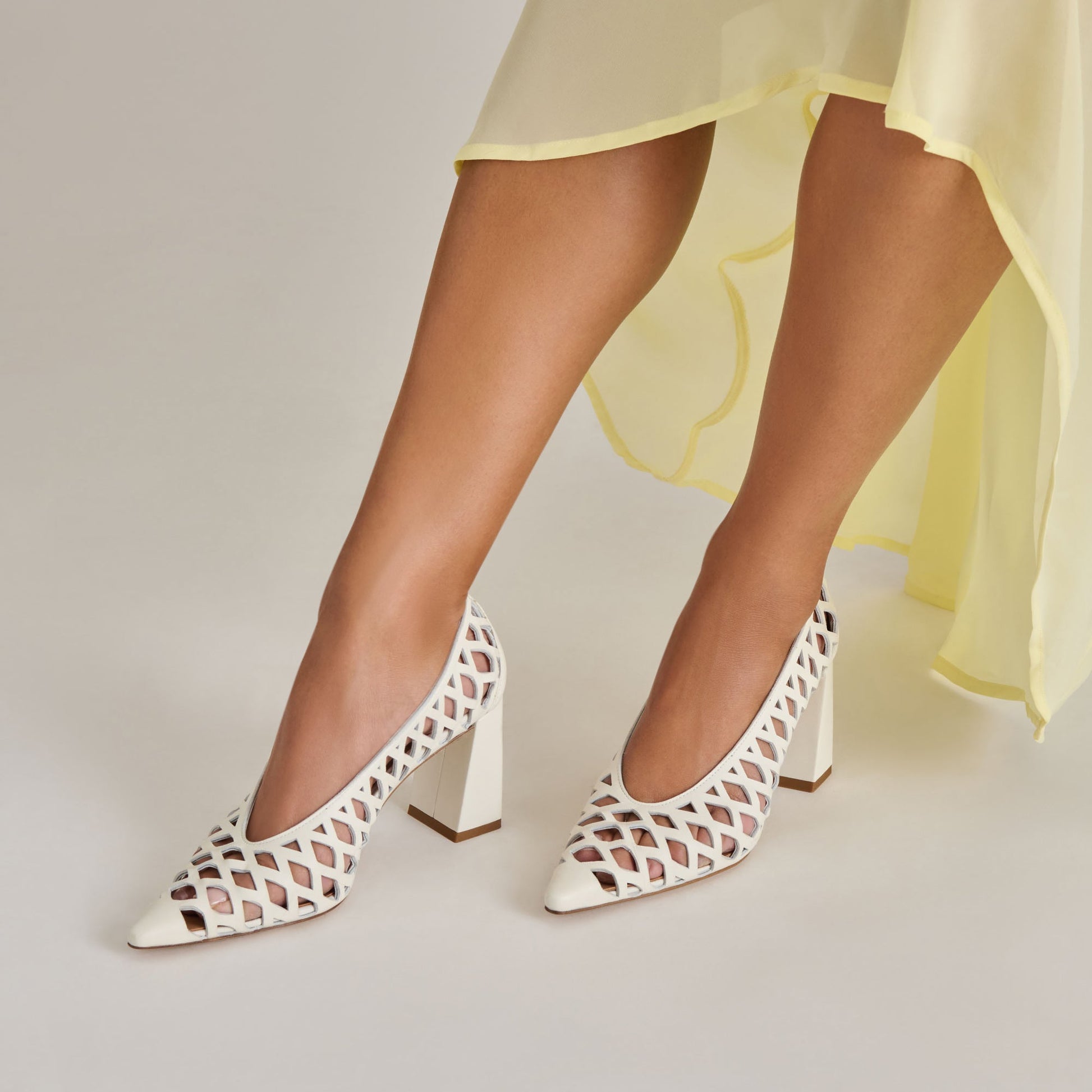Tanya Bone Woven Leather Heels
