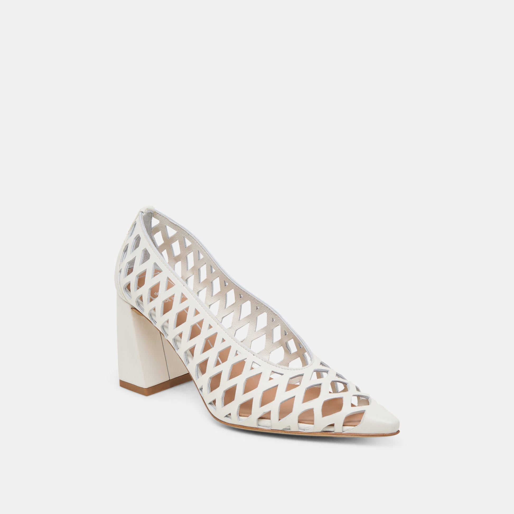 Tanya Bone Woven Leather Heels