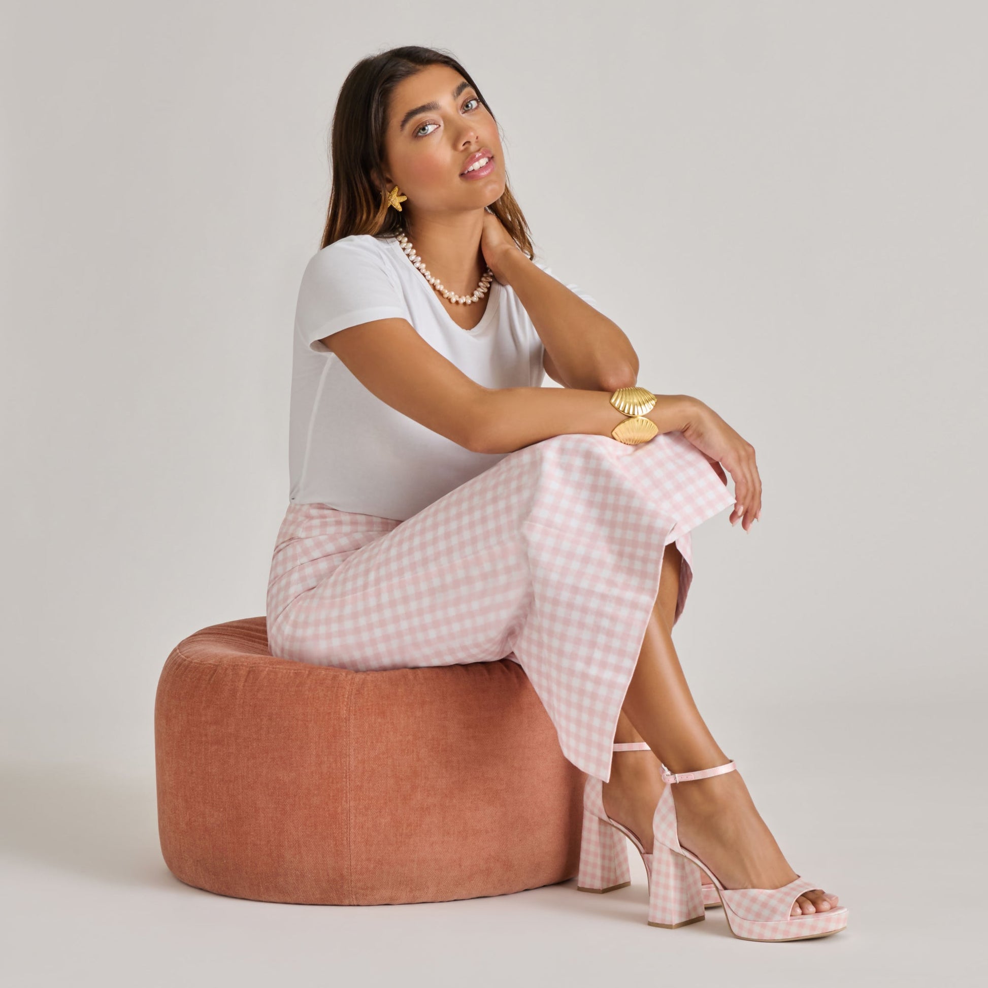 Reyes X Byrdie Golf Pink Plaid Gingham Heels