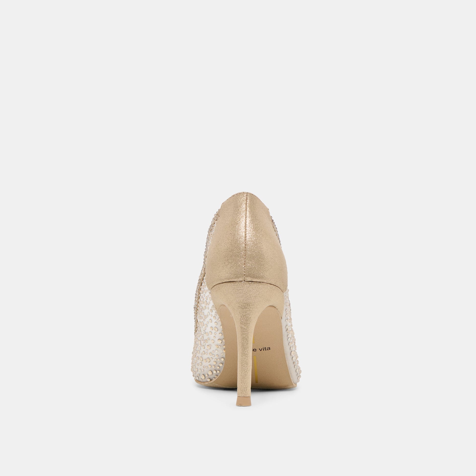 Kashe Crystal Lt Gold Mesh Heels