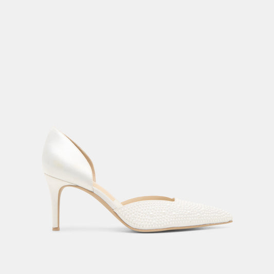 Eloy Pearl Off White Satin Heels