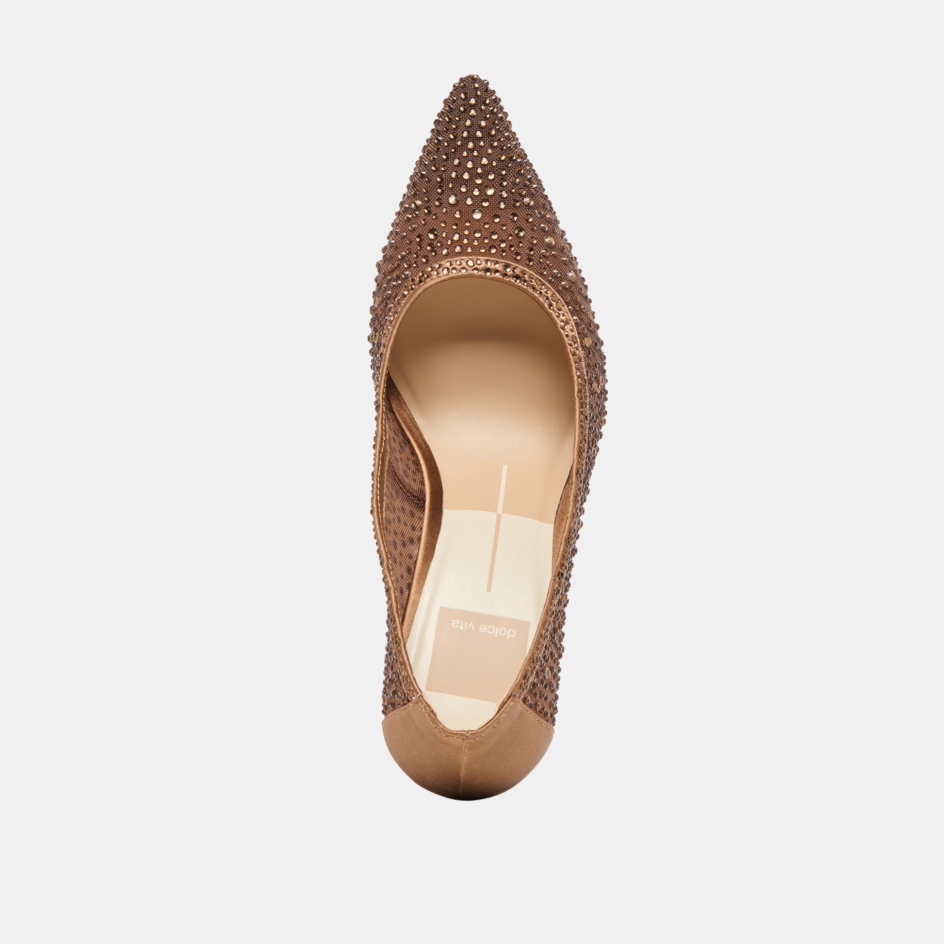 Kashe Crystal Mid Brown Mesh Heels