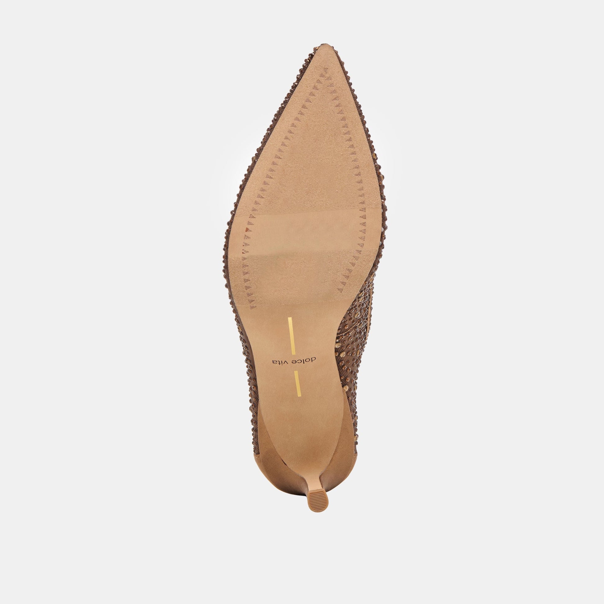 Kashe Crystal Mid Brown Mesh Heels
