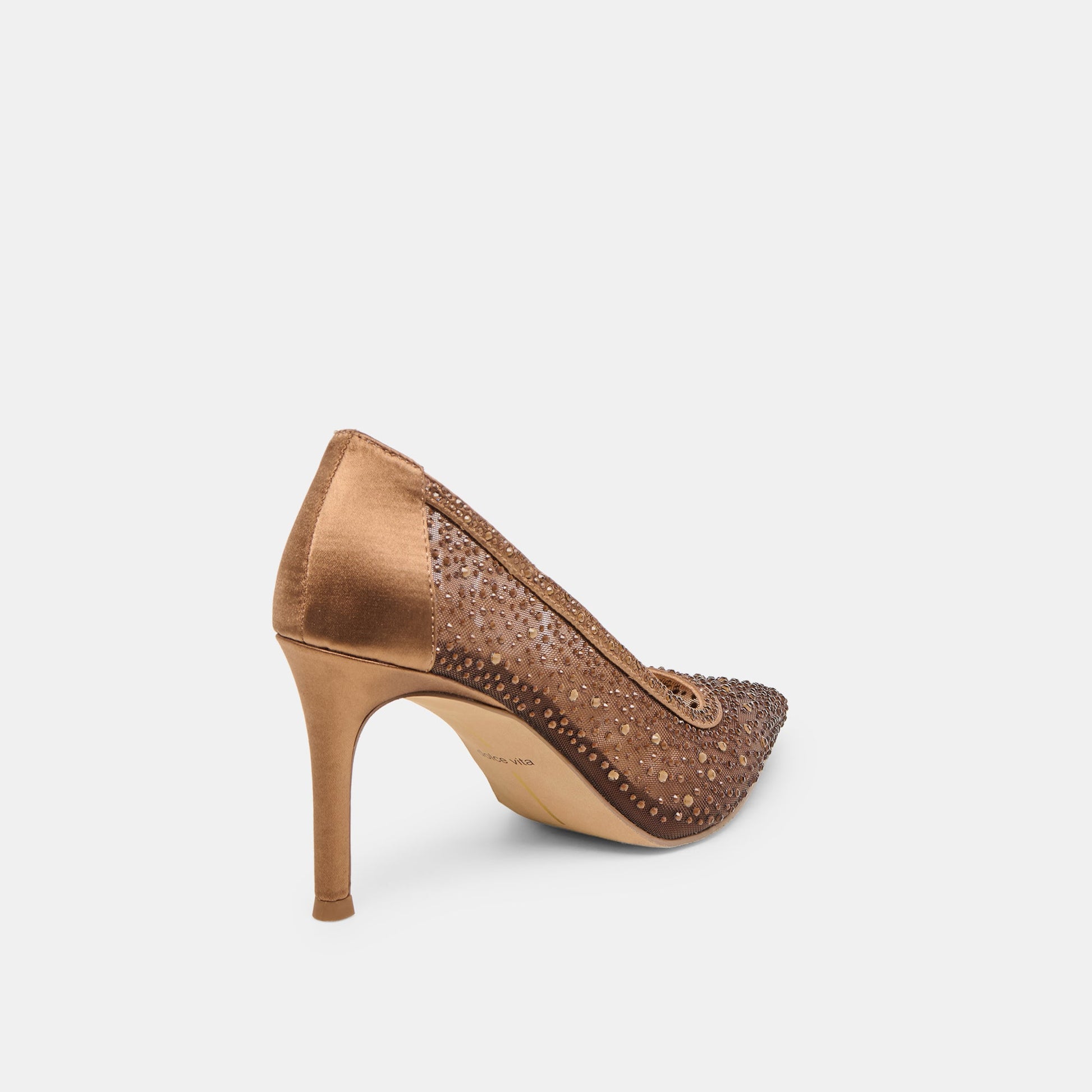 Kashe Crystal Mid Brown Mesh Heels
