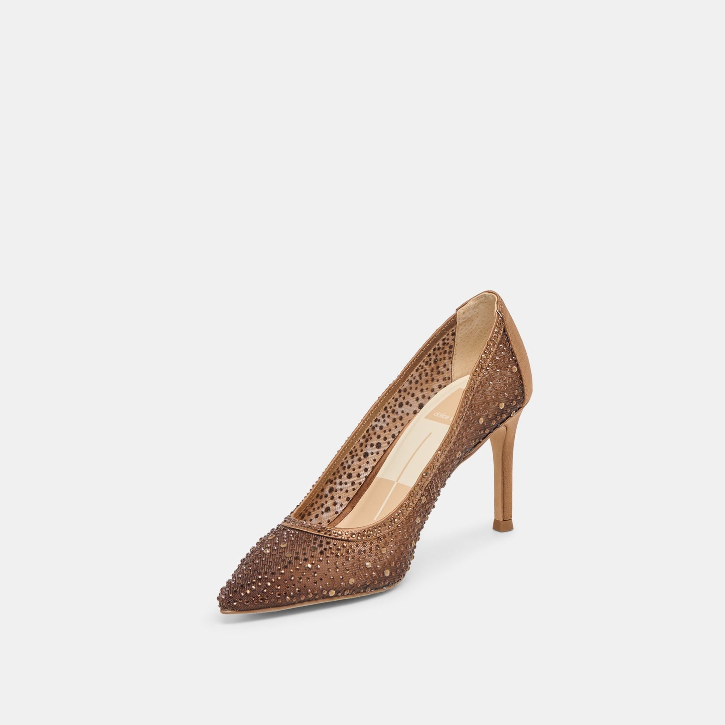 Kashe Crystal Mid Brown Mesh Heels