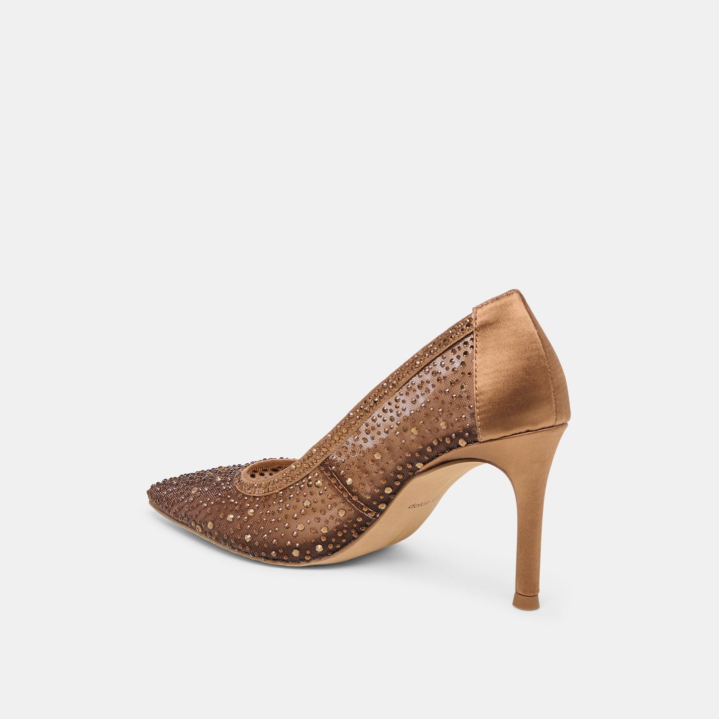 Kashe Crystal Mid Brown Mesh Heels