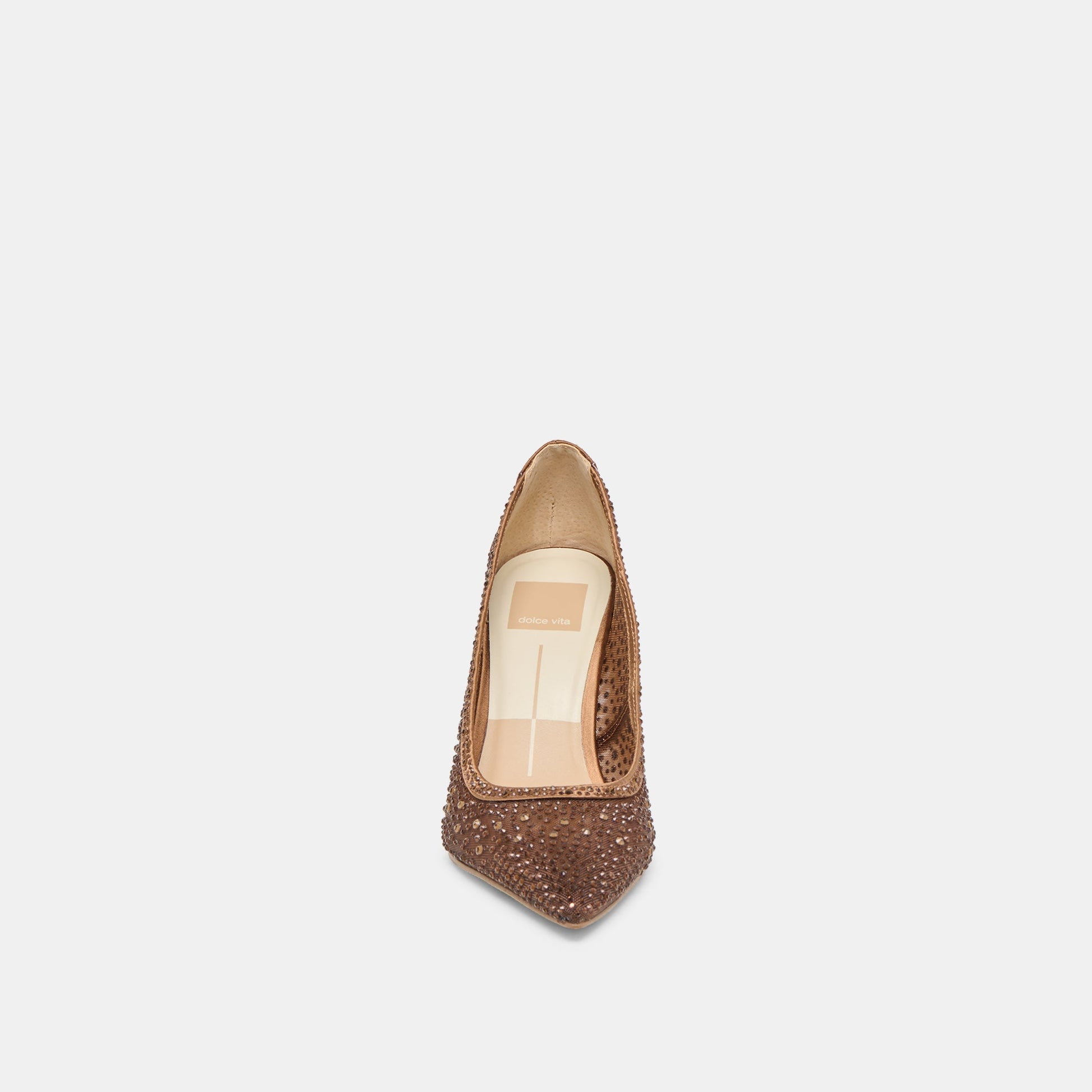 Kashe Crystal Mid Brown Mesh Heels