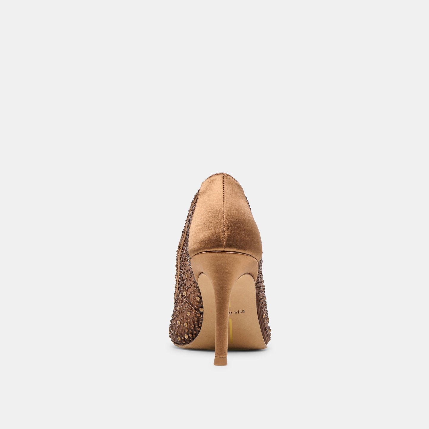 Kashe Crystal Mid Brown Mesh Heels