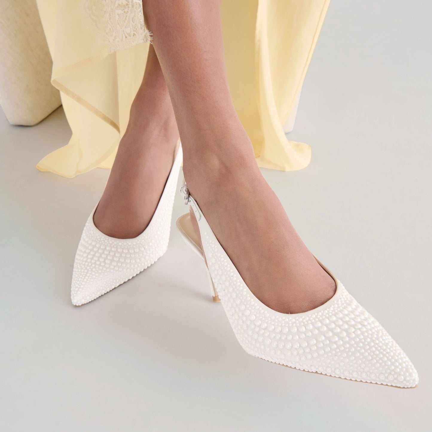 Elasi Pearl Off White Satin Heels