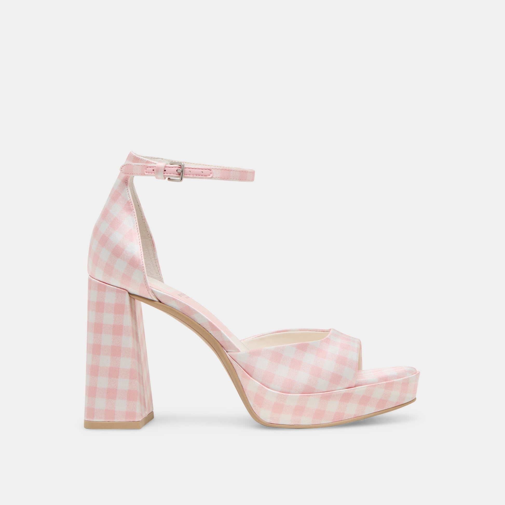 Pandro X Byrdie Golf Pink Plaid Gingham Wide Heels