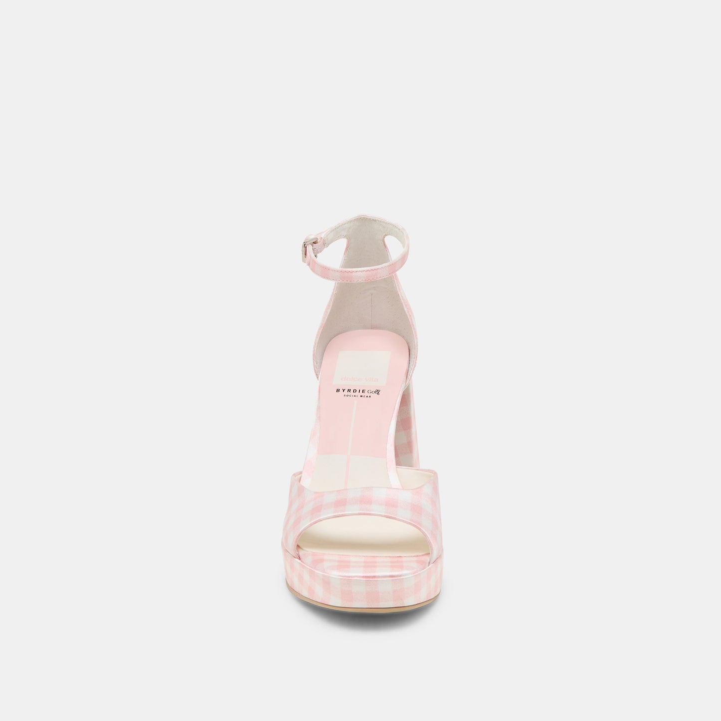 Pandro X Byrdie Golf Pink Plaid Gingham Wide Heels