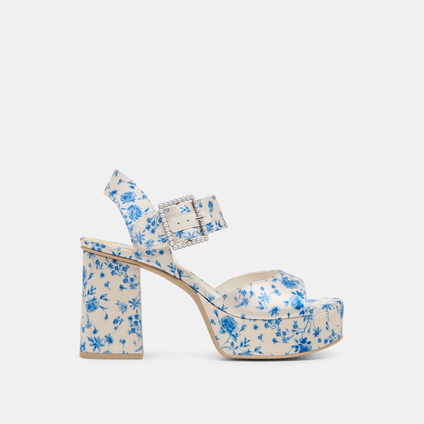 Bobby Pearl Blue Floral Satin Heels