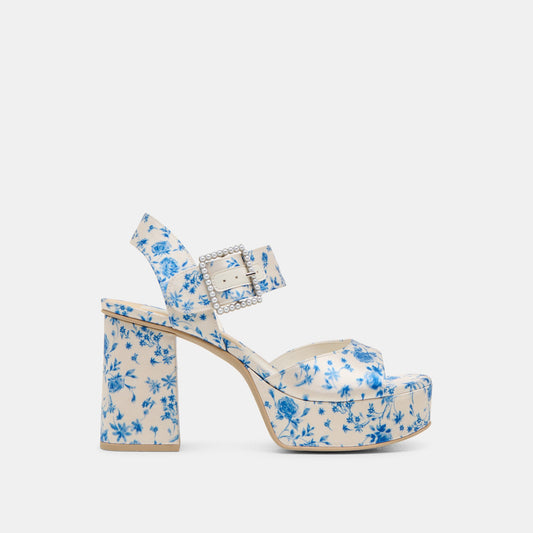 Bobby Pearl Blue Floral Satin Heels