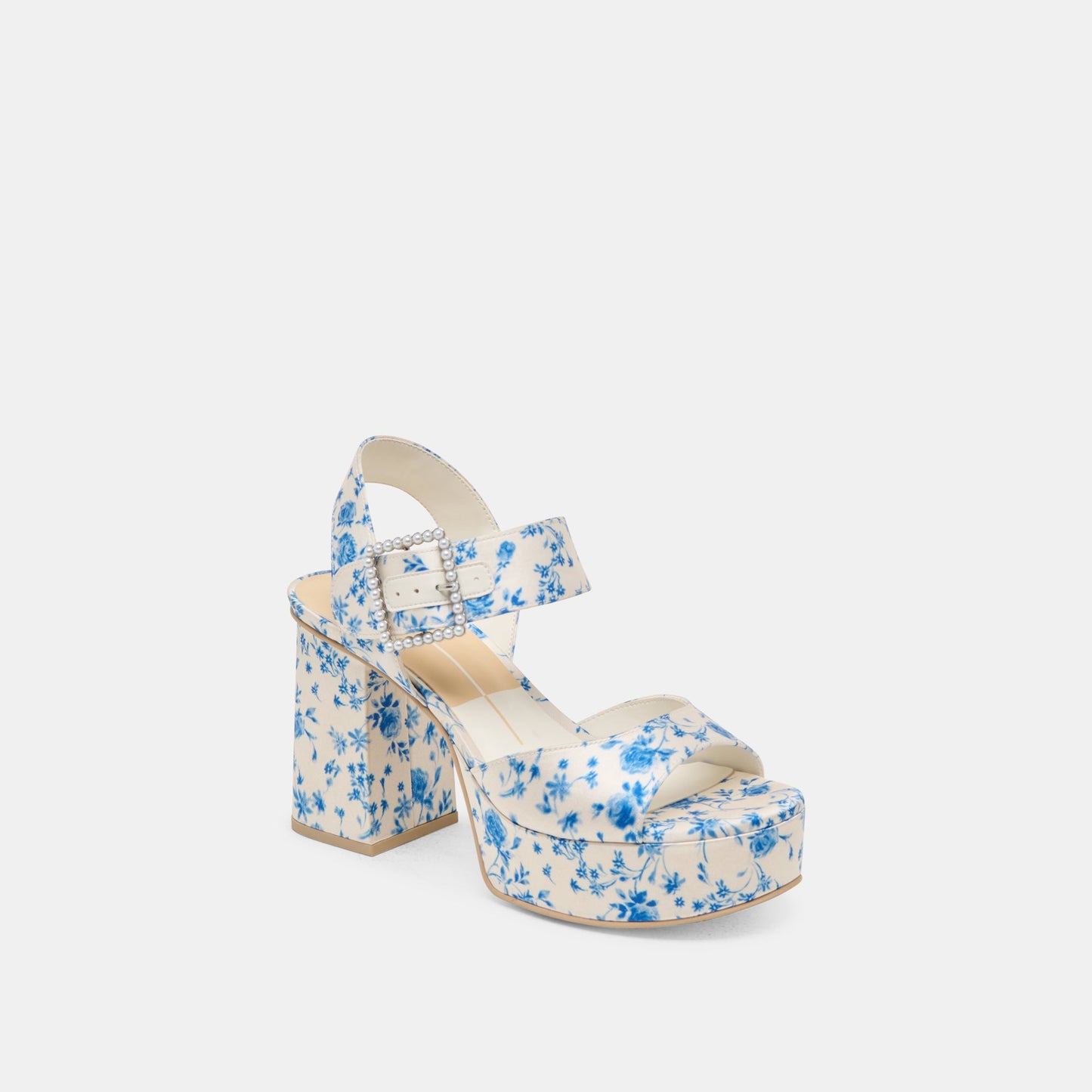 Bobby Pearl Blue Floral Satin Heels