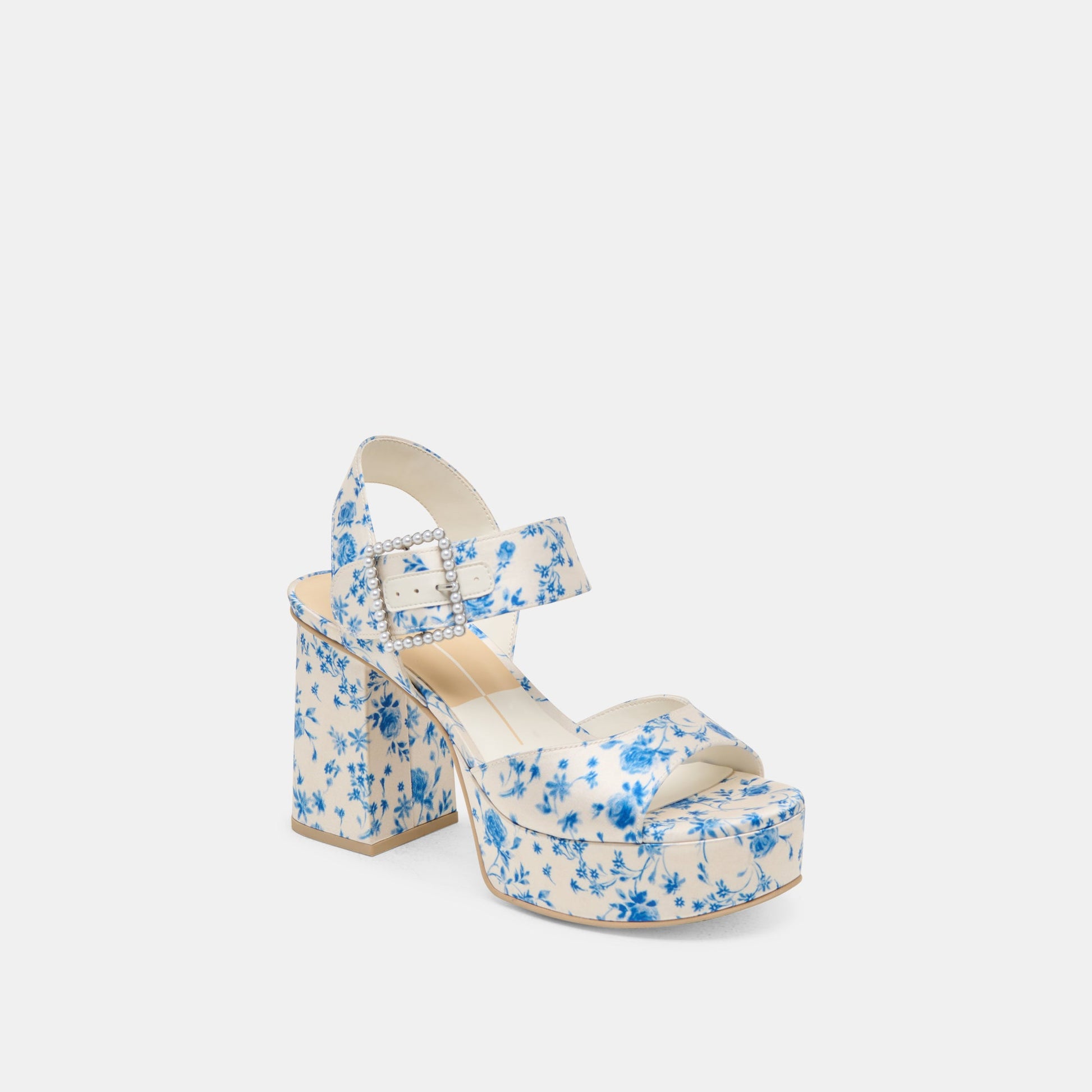 Bobby Pearl Blue Floral Satin Heels