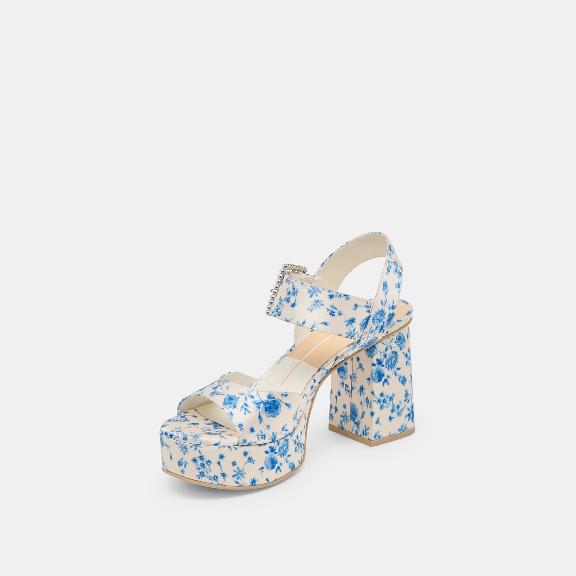 Bobby Pearl Blue Floral Satin Heels
