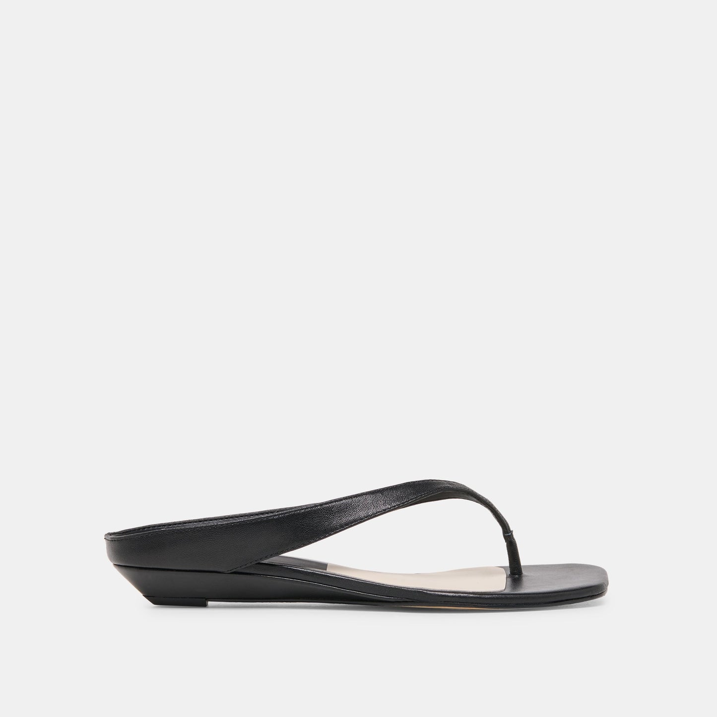 GIZEL Black Leather Thong Square-Toe Sandals