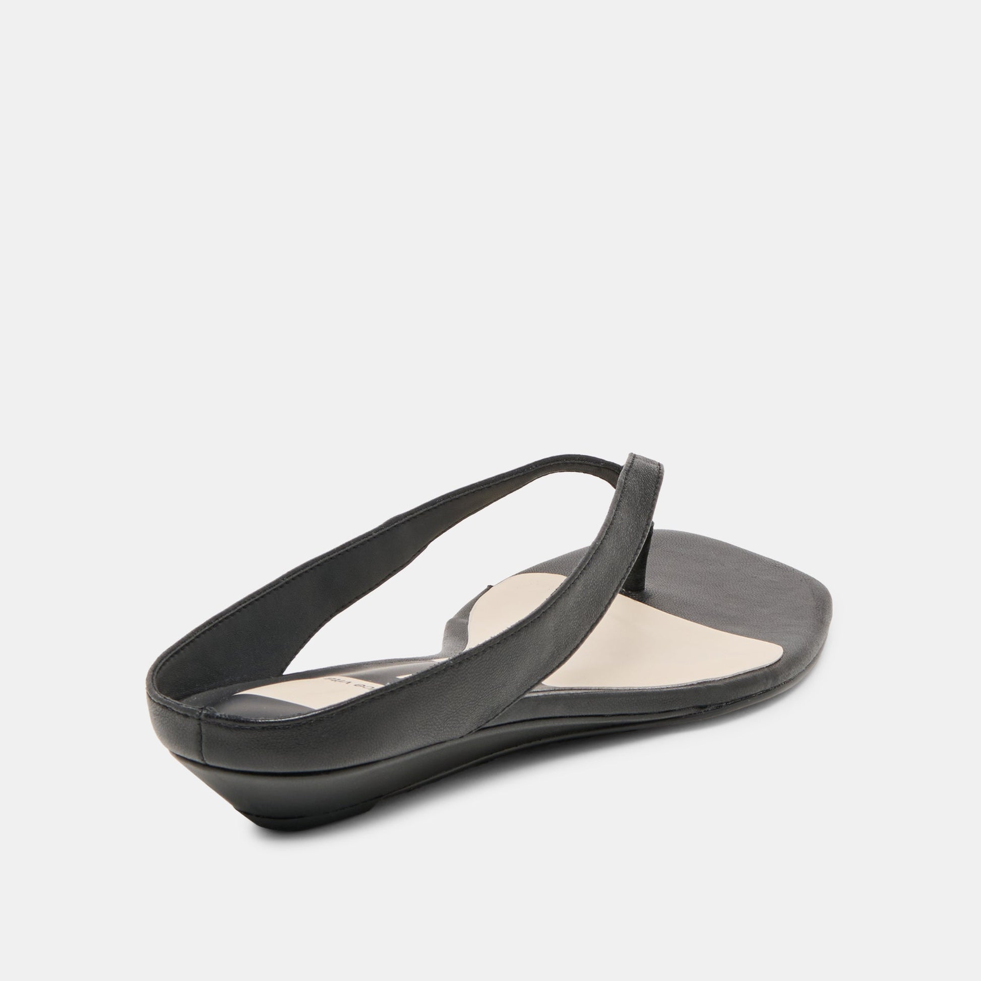 GIZEL Black Leather Thong Square-Toe Sandals