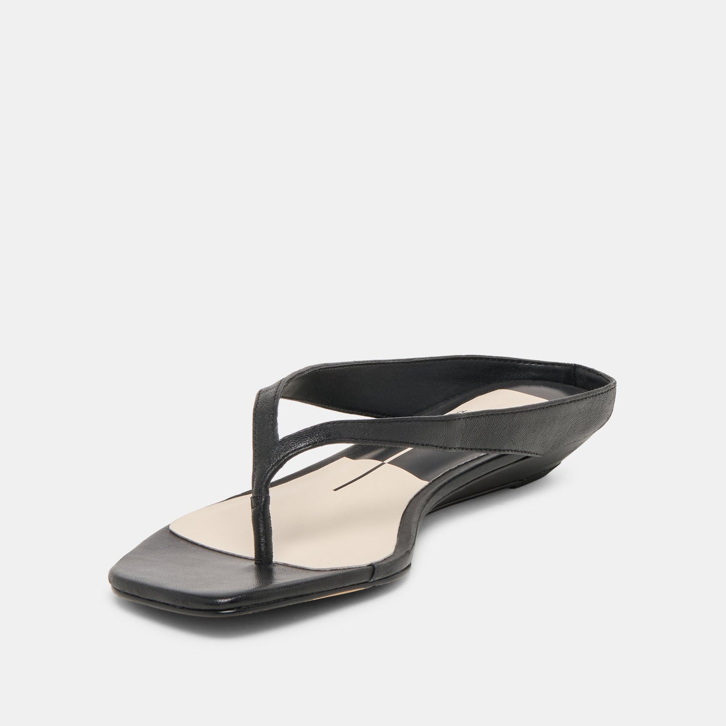 GIZEL Black Leather Thong Square-Toe Sandals