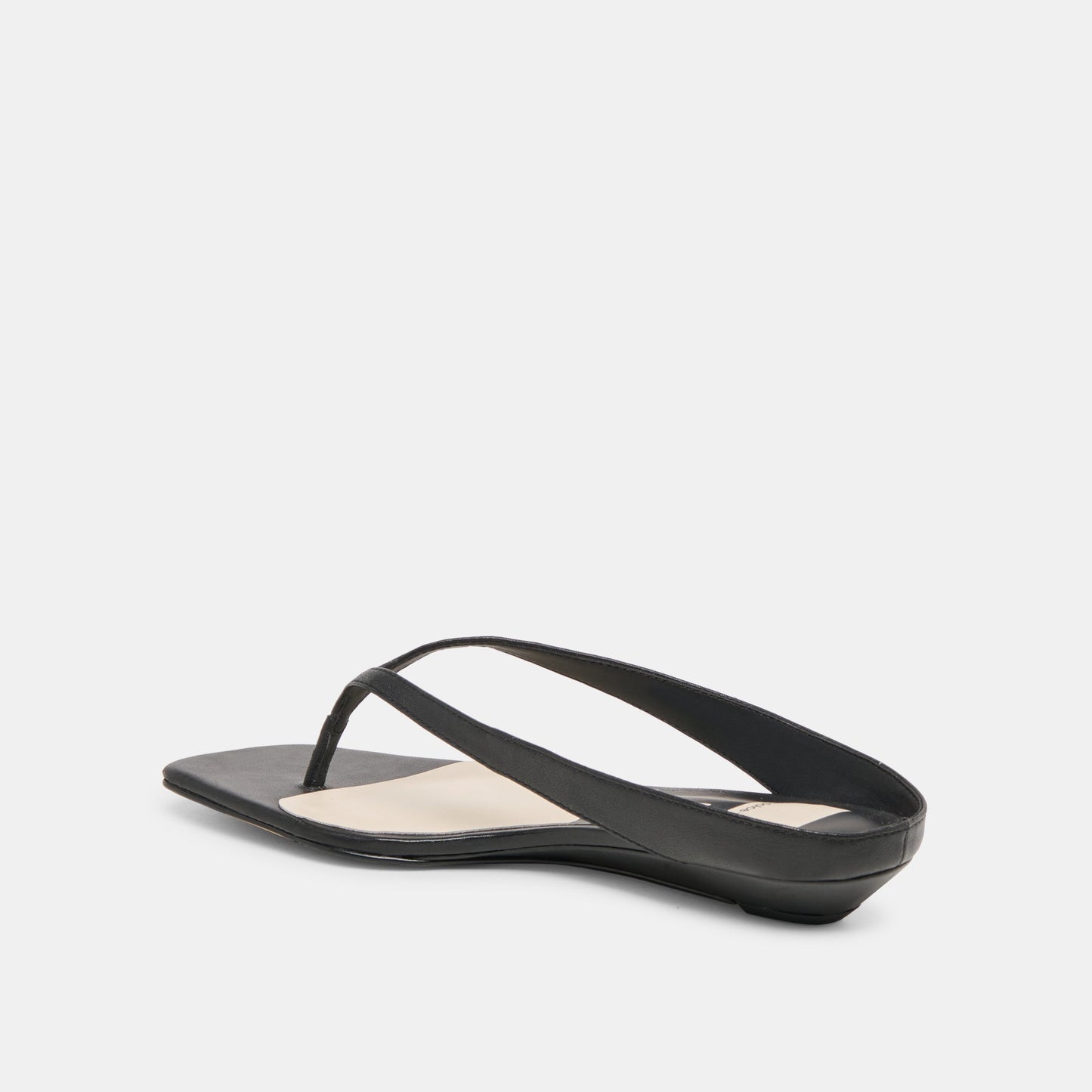 GIZEL Black Leather Thong Square-Toe Sandals