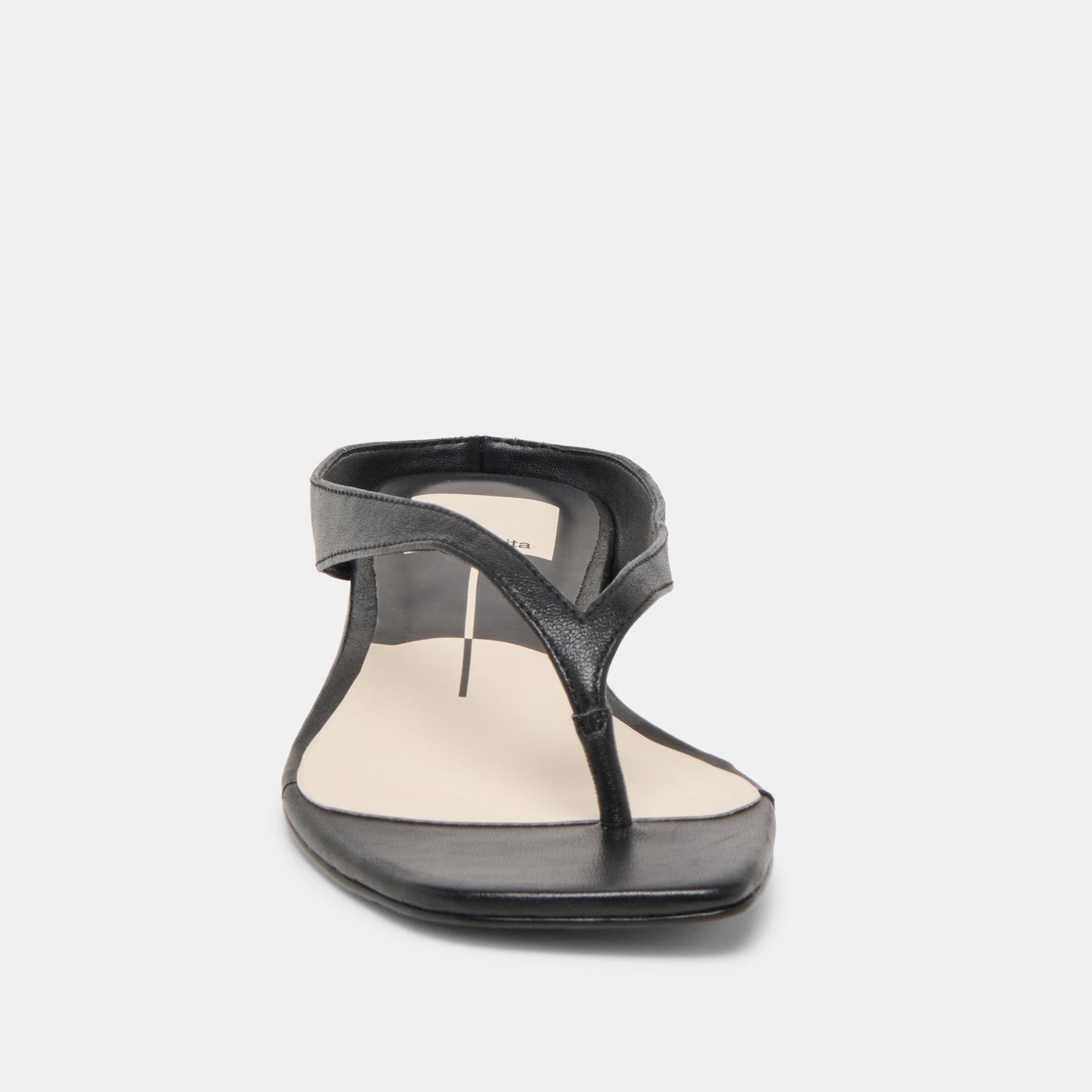 GIZEL Black Leather Thong Square-Toe Sandals