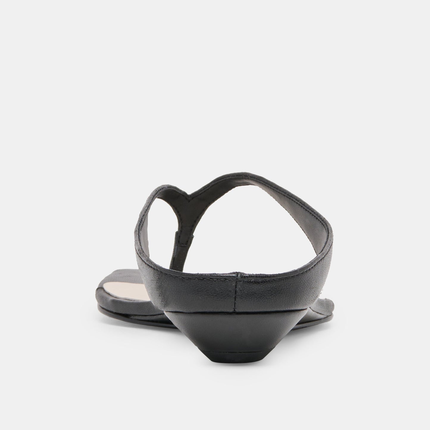 GIZEL Black Leather Thong Square-Toe Sandals