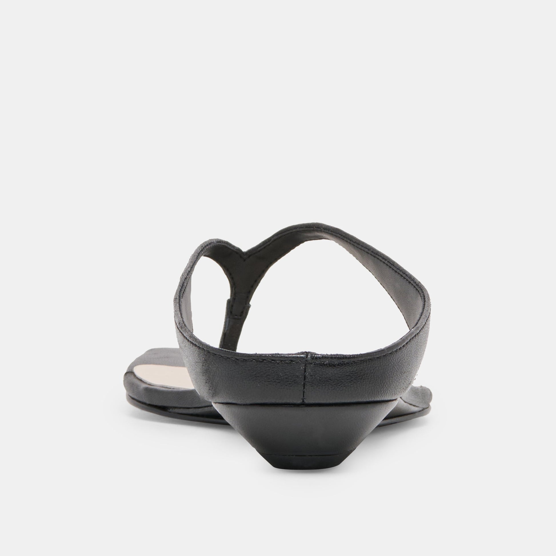 GIZEL Black Leather Thong Square-Toe Sandals