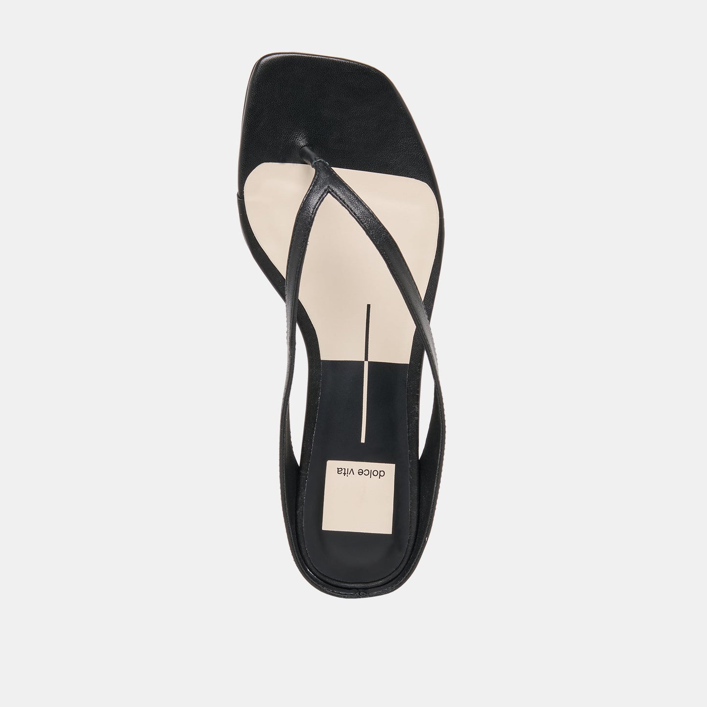 GIZEL Black Leather Thong Square-Toe Sandals