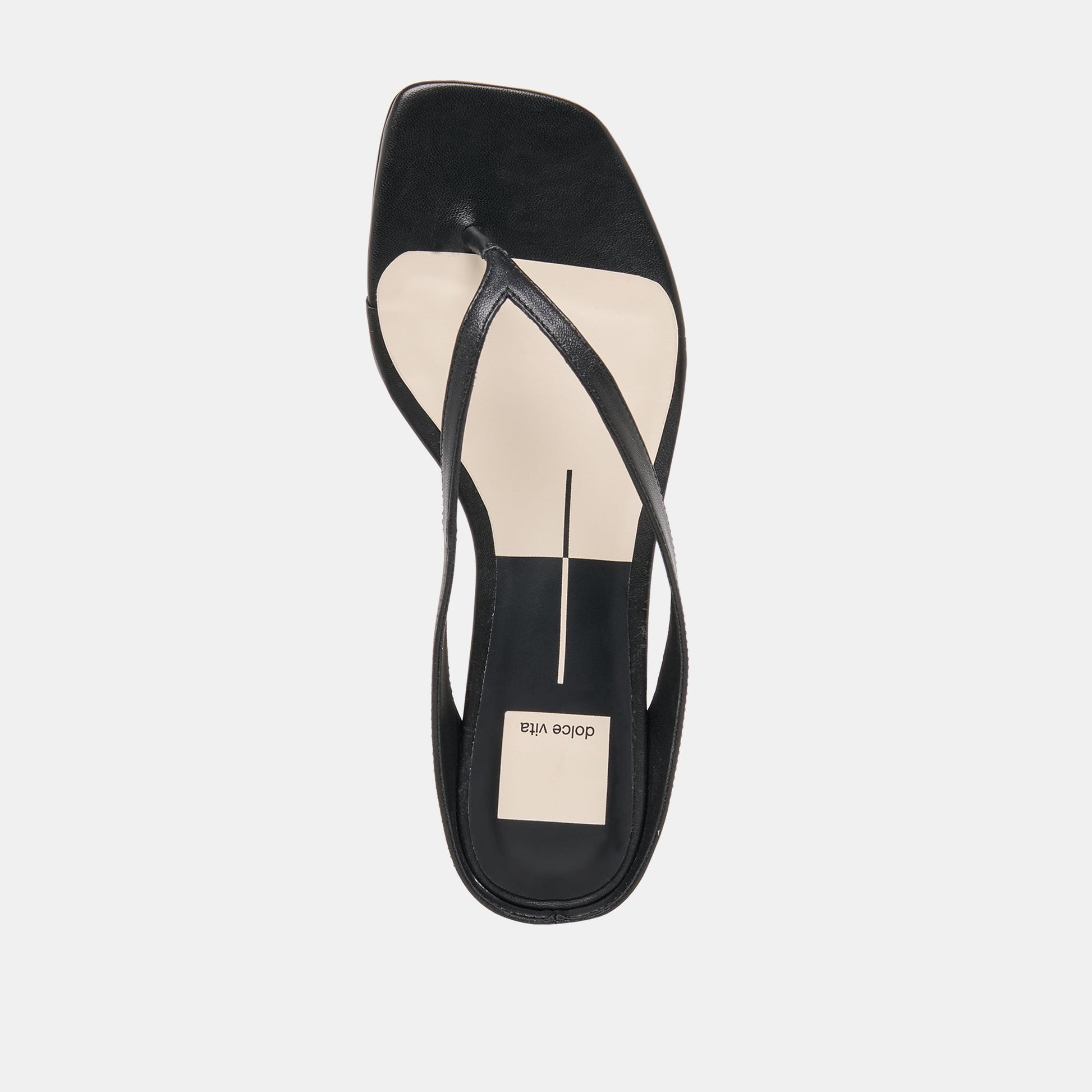 GIZEL Black Leather Thong Square-Toe Sandals