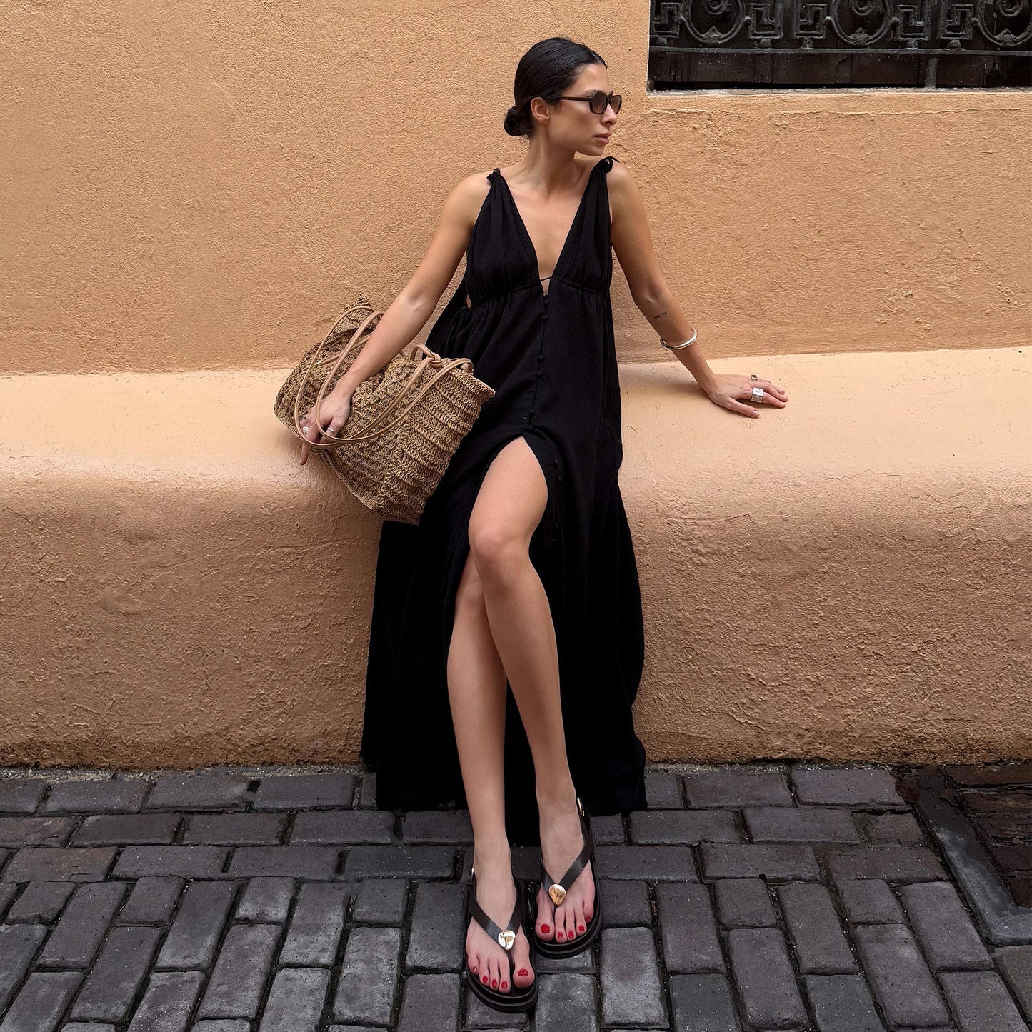 Jony Black Leather Sandals