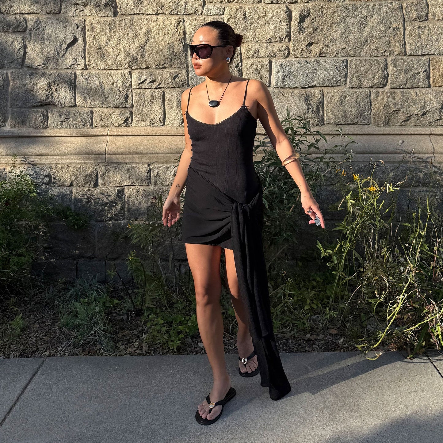 Jaina Black Leather Sandals