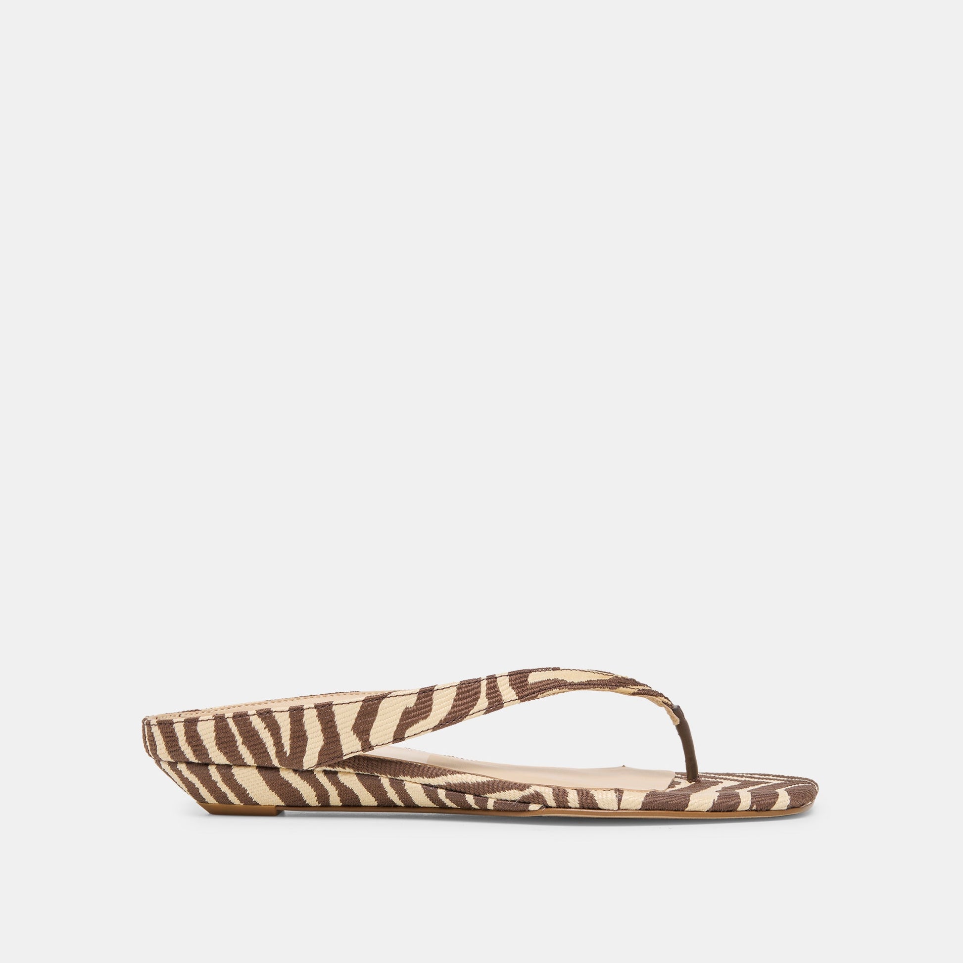 GIZEL Beige Zebra Raffia Thong Square-Toe Sandals
