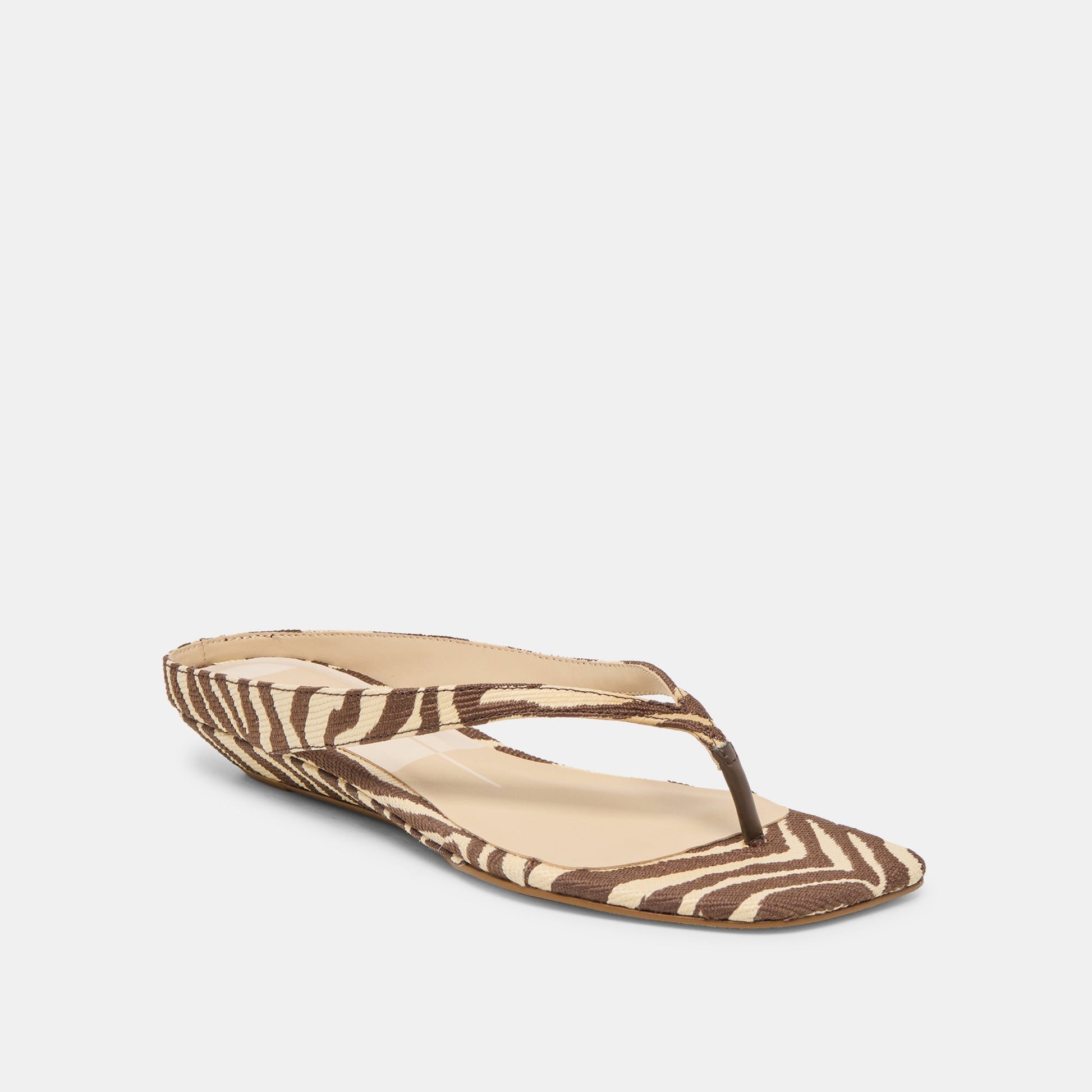 GIZEL Beige Zebra Raffia Thong Square-Toe Sandals
