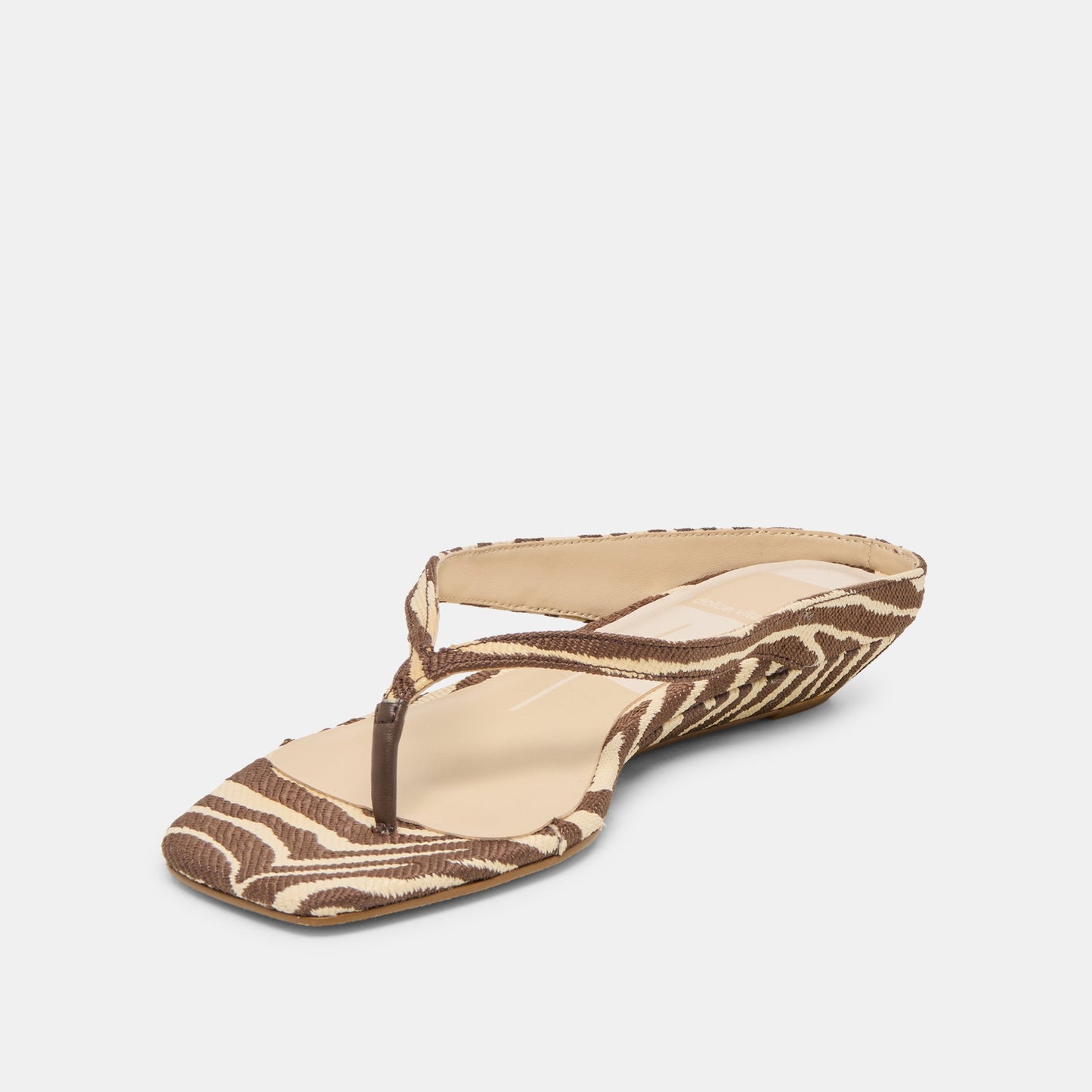 GIZEL Beige Zebra Raffia Thong Square-Toe Sandals