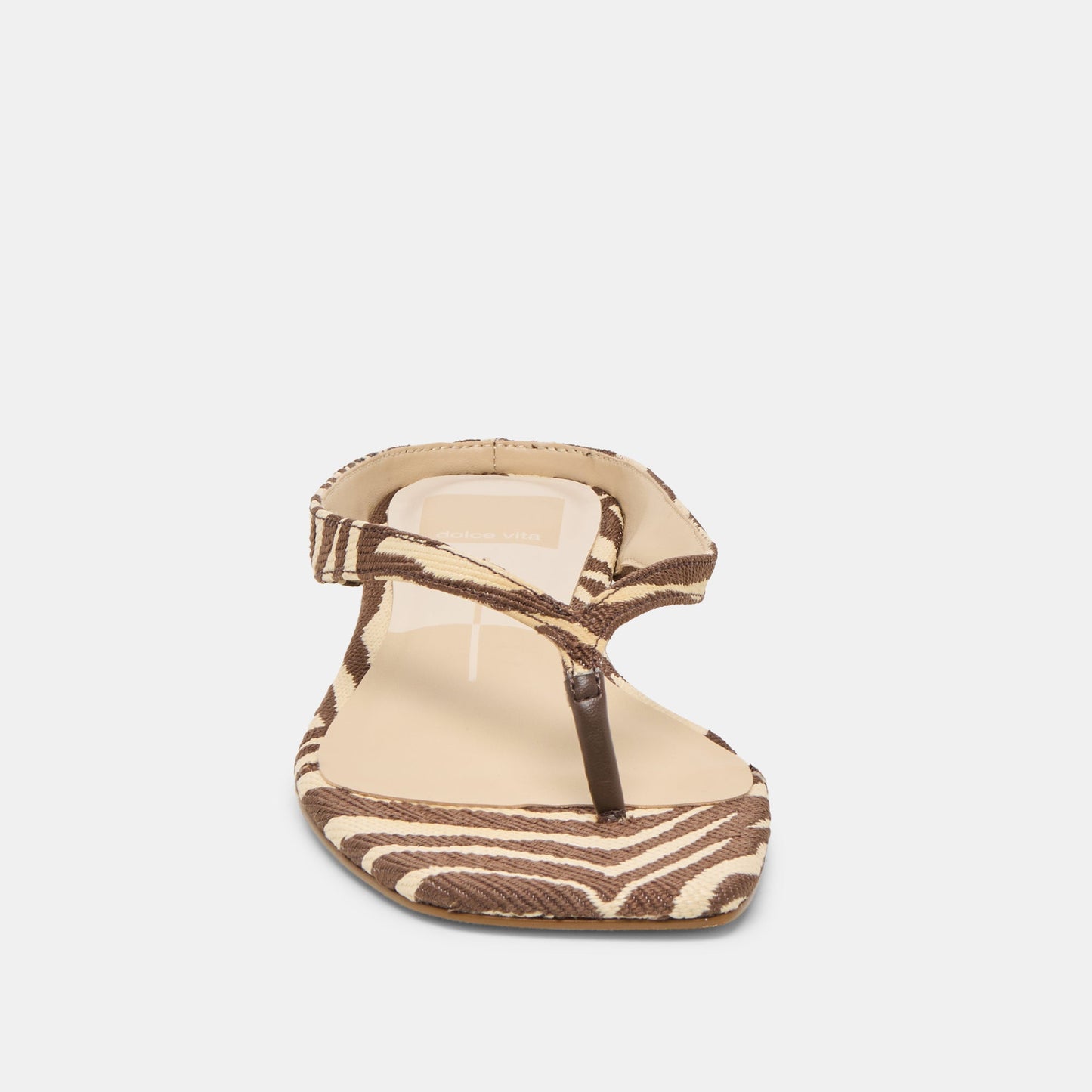 GIZEL Beige Zebra Raffia Thong Square-Toe Sandals