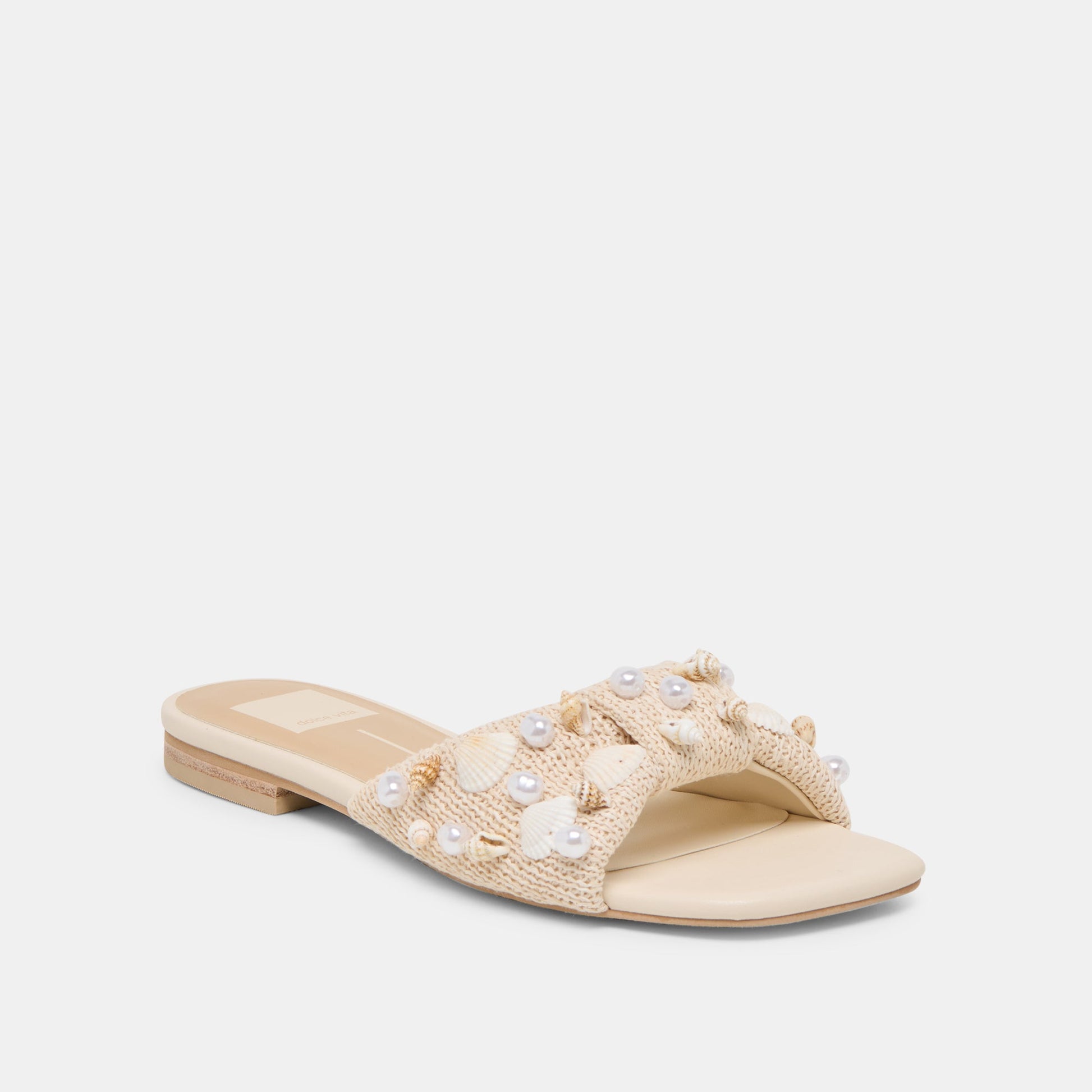 Lizza Oatmeal Beaded Raffia Sandals