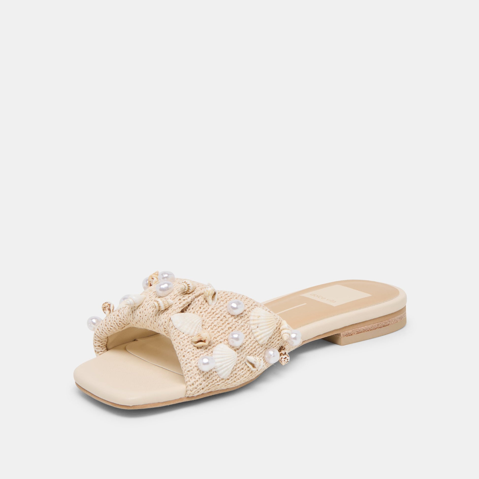 Lizza Oatmeal Beaded Raffia Sandals