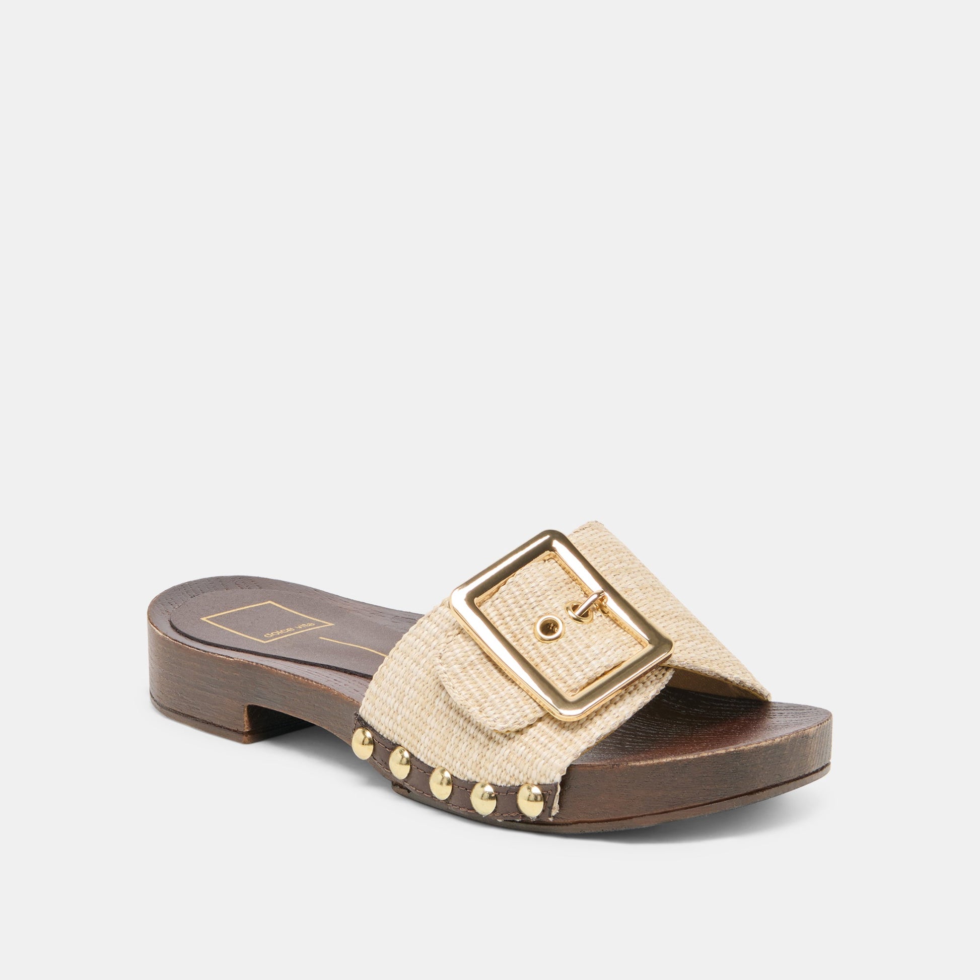 SHERY Natural Raffia Open-Toe Buckle Wood Sole Sandals