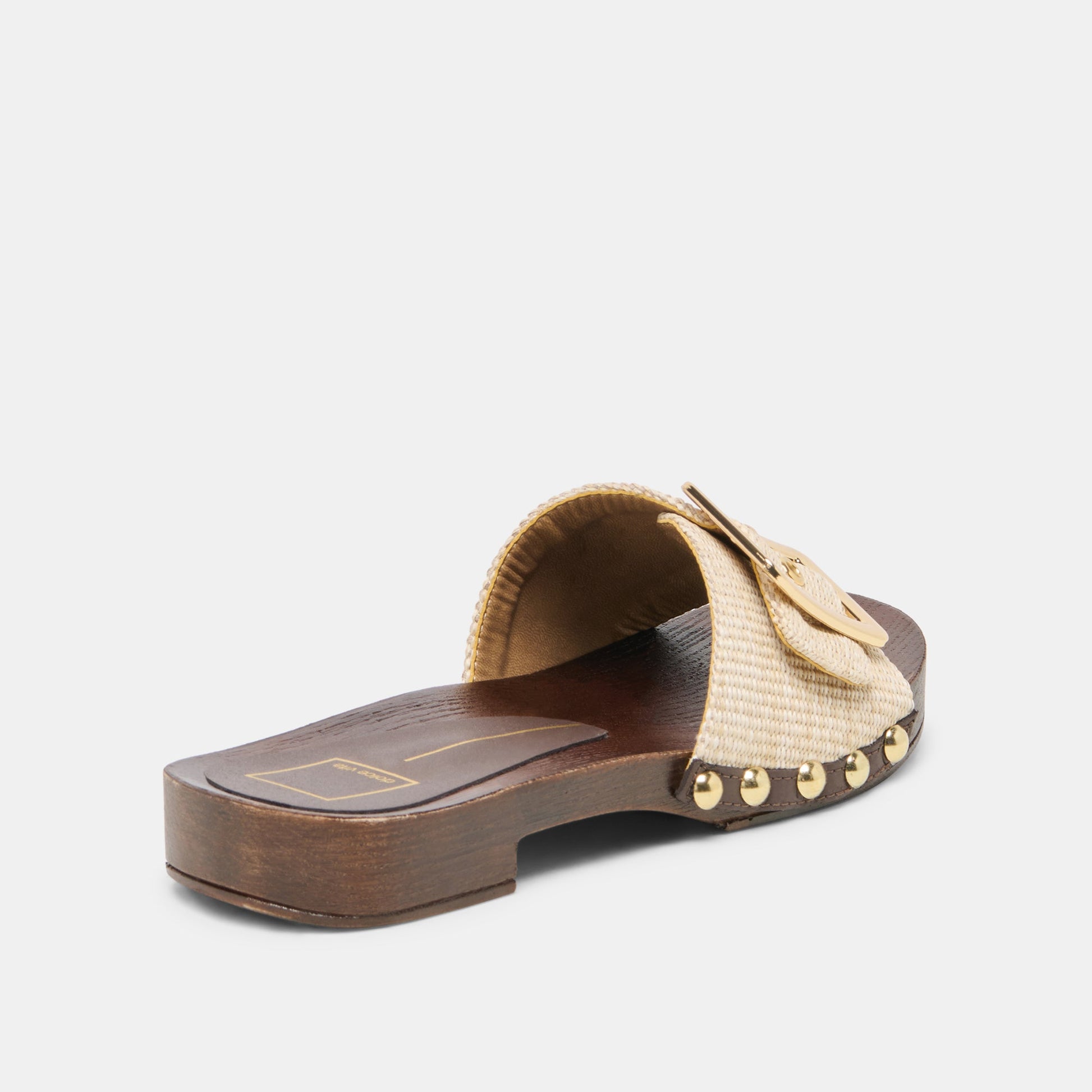 SHERY Natural Raffia Open-Toe Buckle Wood Sole Sandals