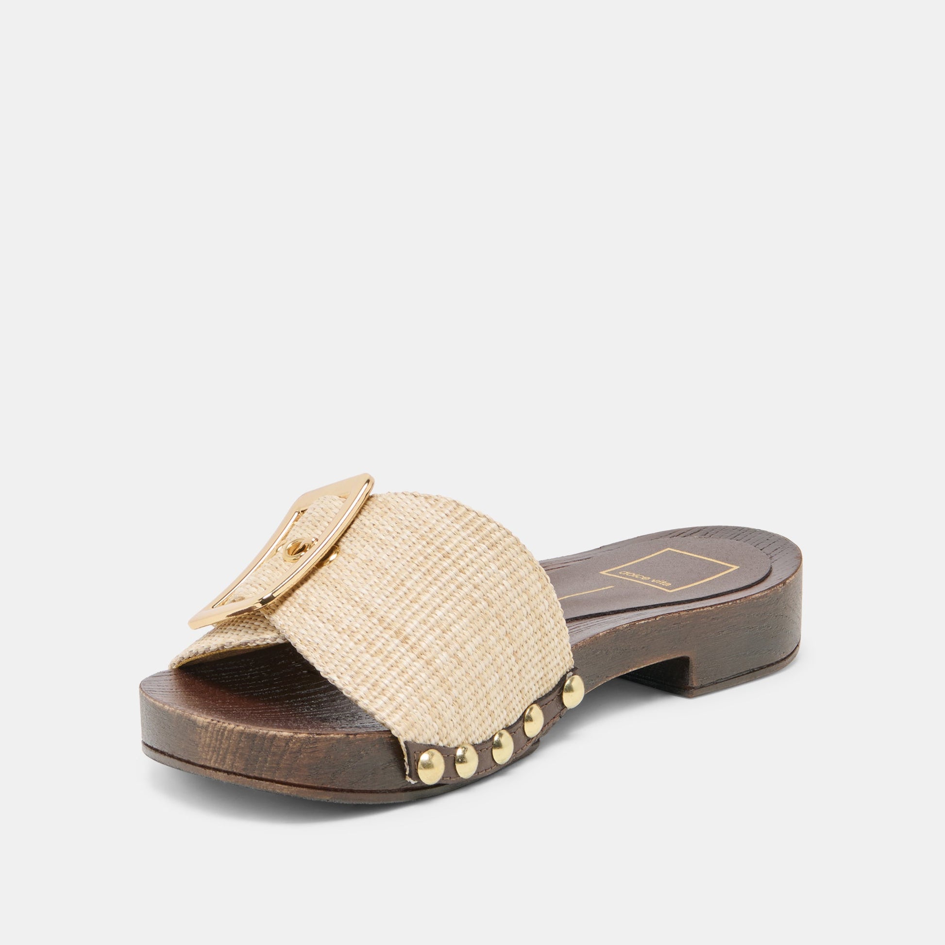 SHERY Natural Raffia Open-Toe Buckle Wood Sole Sandals