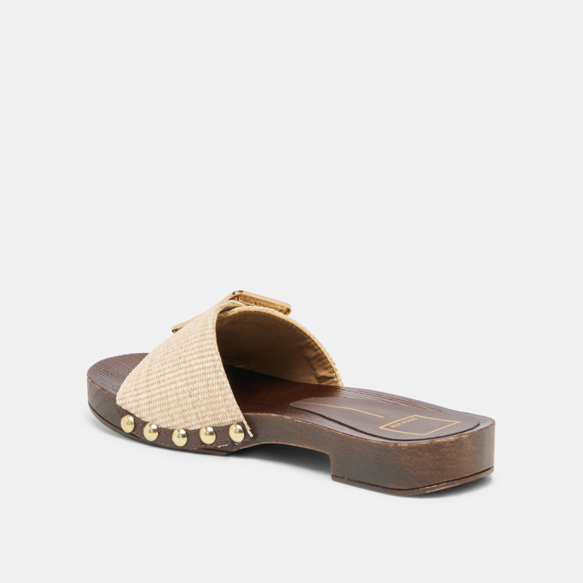 SHERY Natural Raffia Open-Toe Buckle Wood Sole Sandals