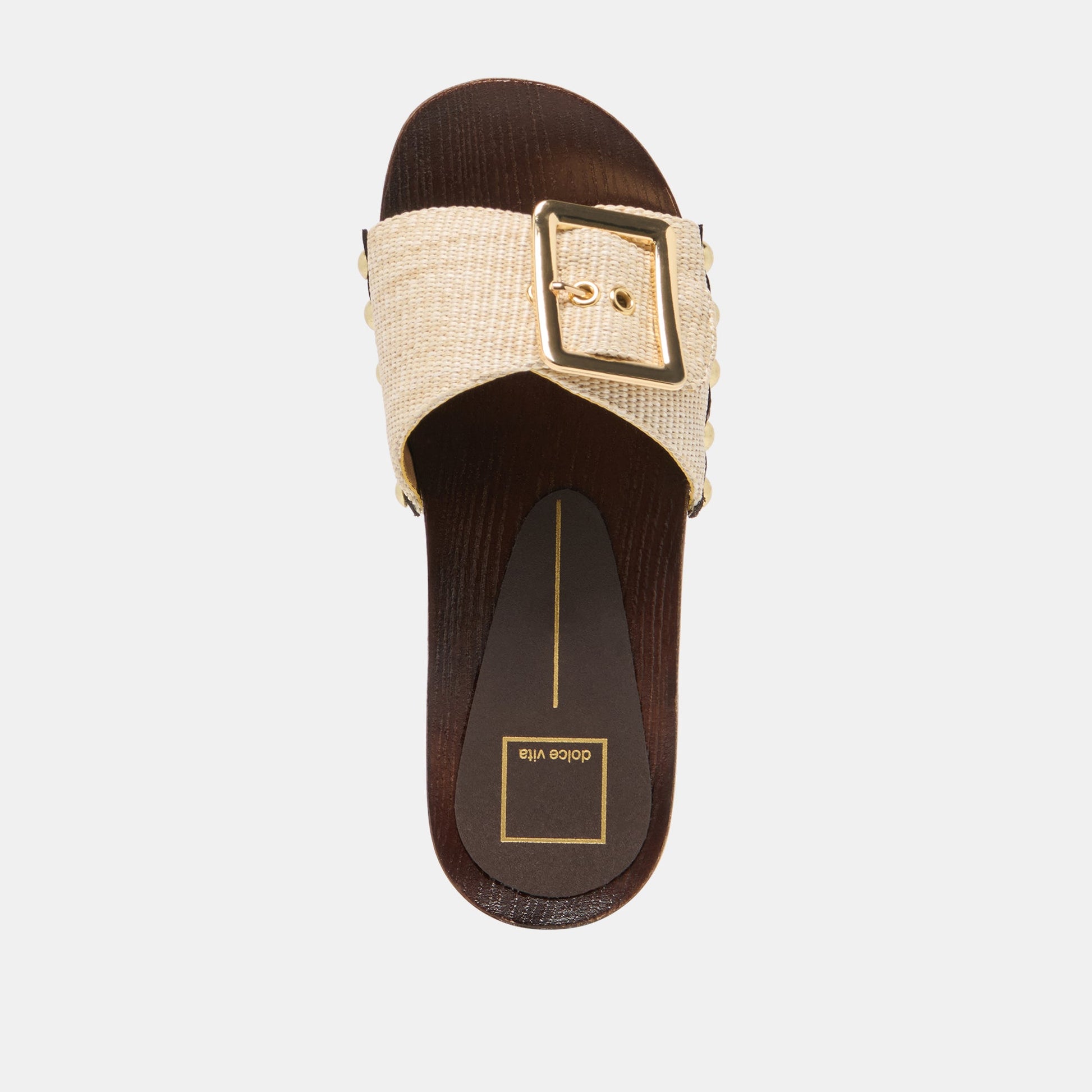 SHERY Natural Raffia Open-Toe Buckle Wood Sole Sandals