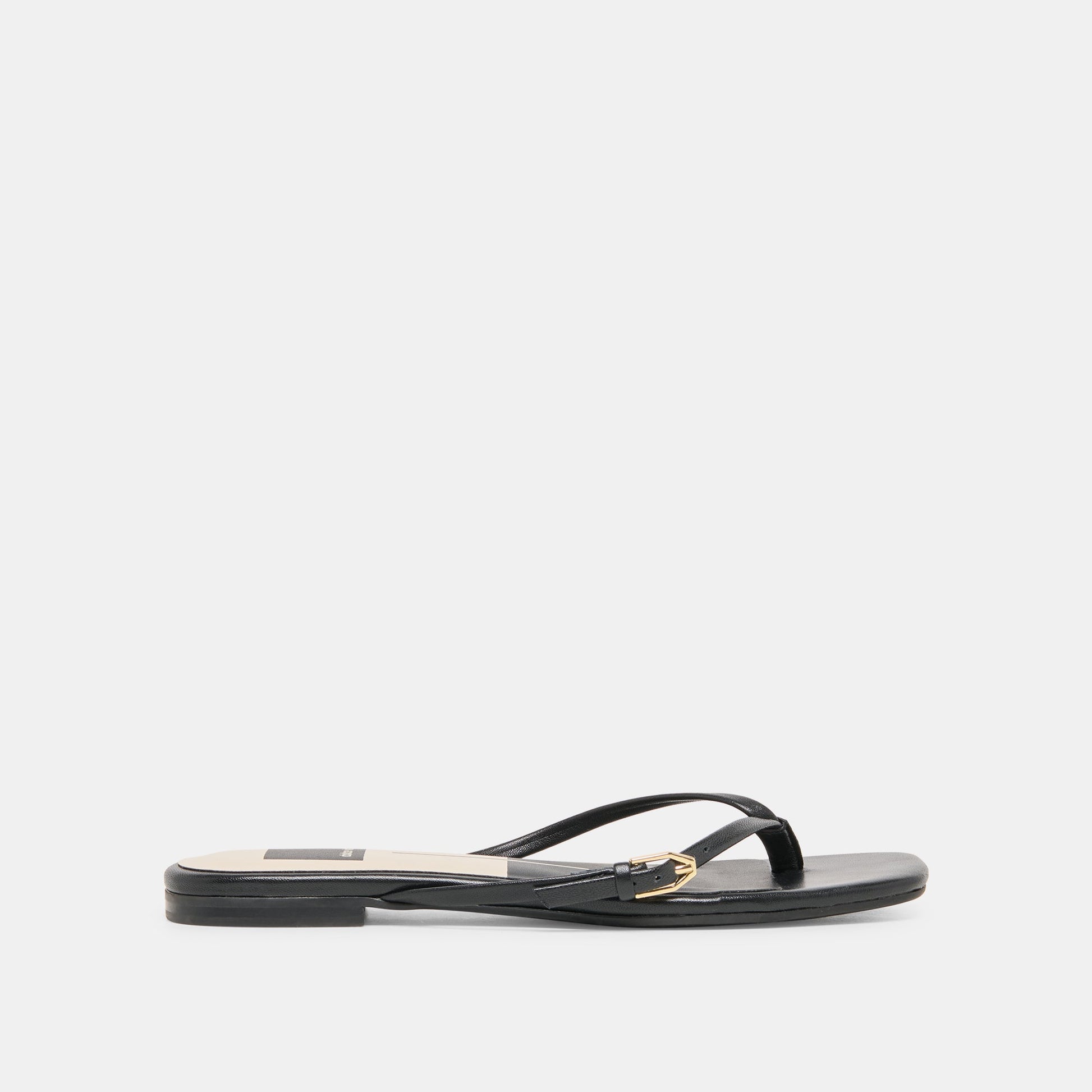 MALTA Black Leather Buckle Flip-Flop Sandals
